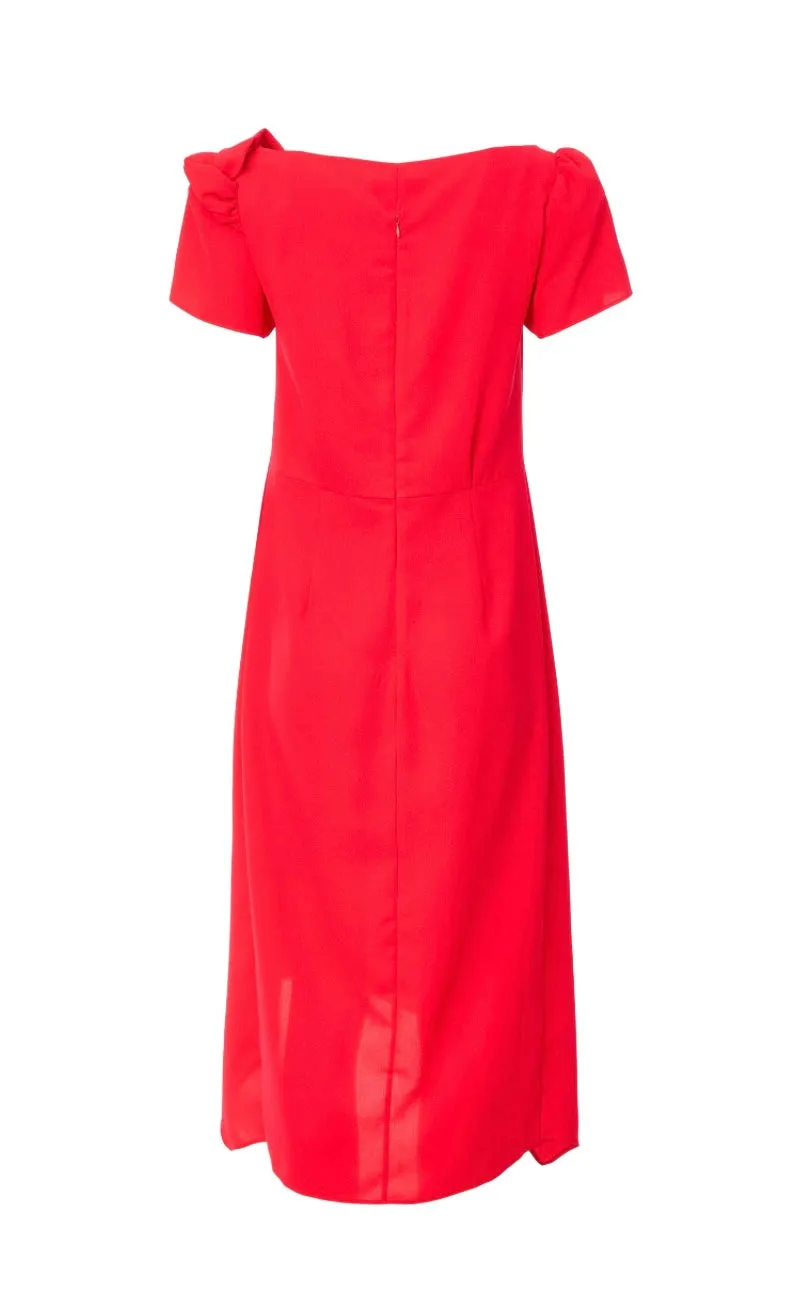 24112- Kate Cooper Drape Neck Dress w/ Pleat Waist- Chilli