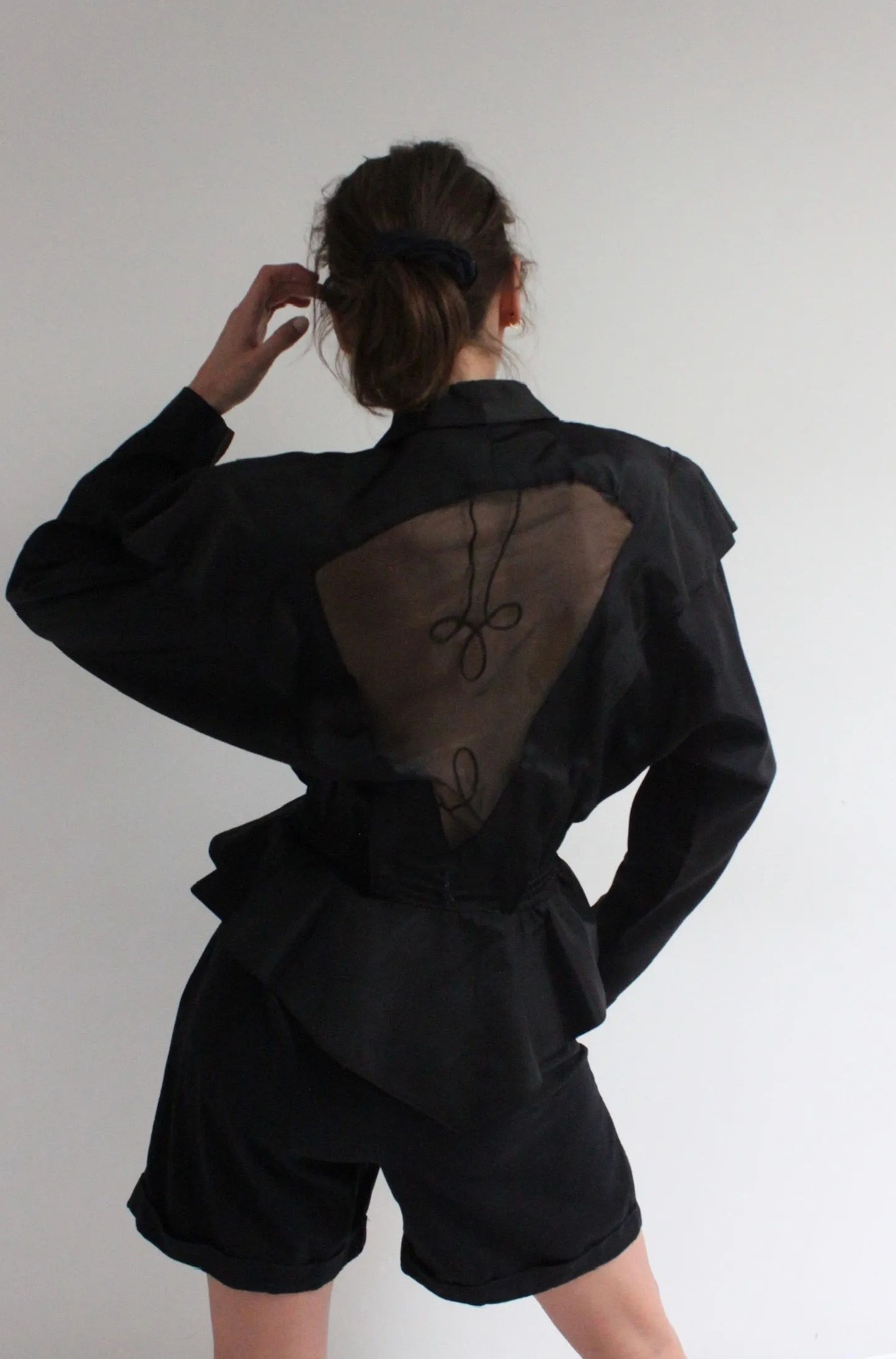 Amazing Vintage Onyx Sheer Back Peplum Jacket