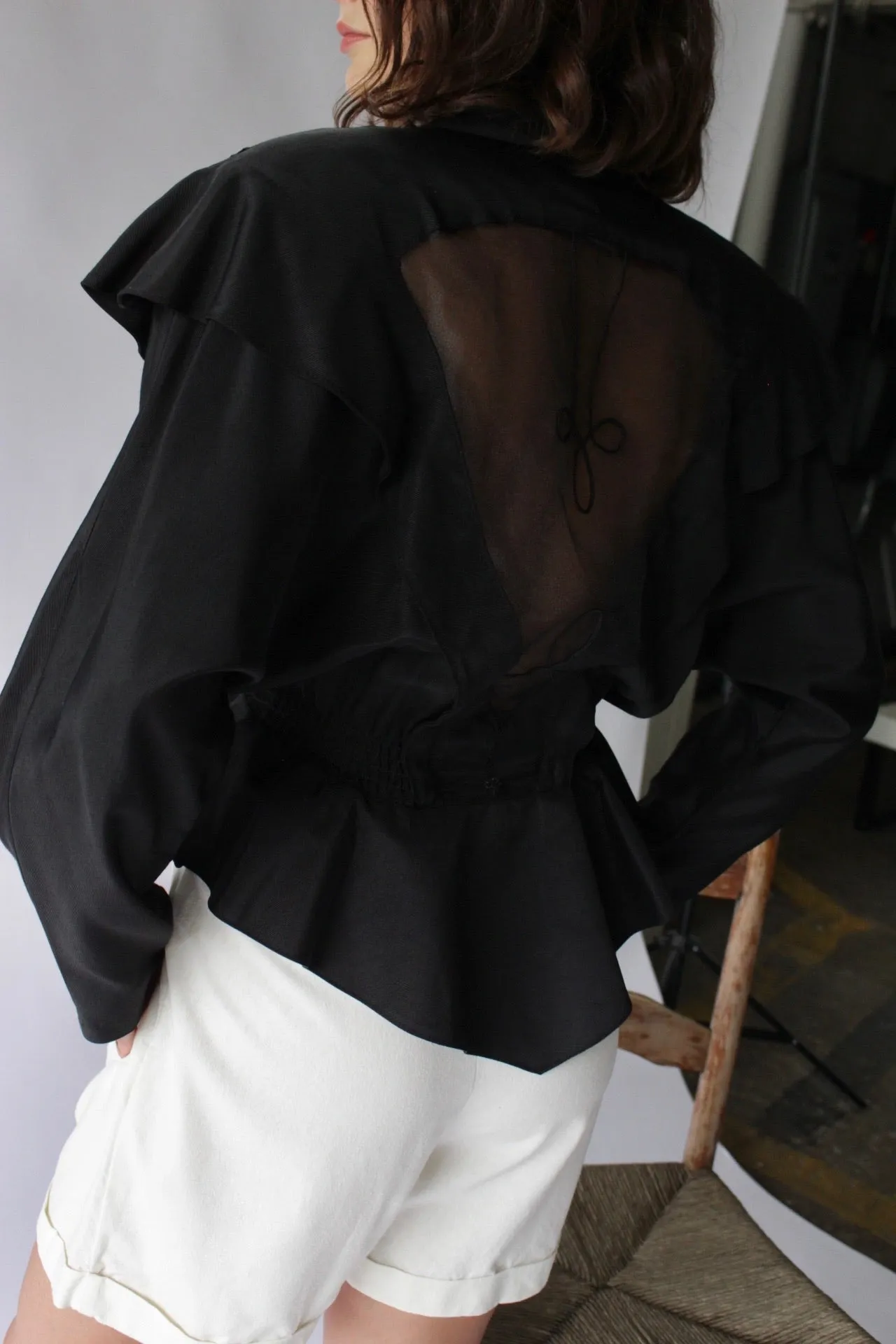 Amazing Vintage Onyx Sheer Back Peplum Jacket