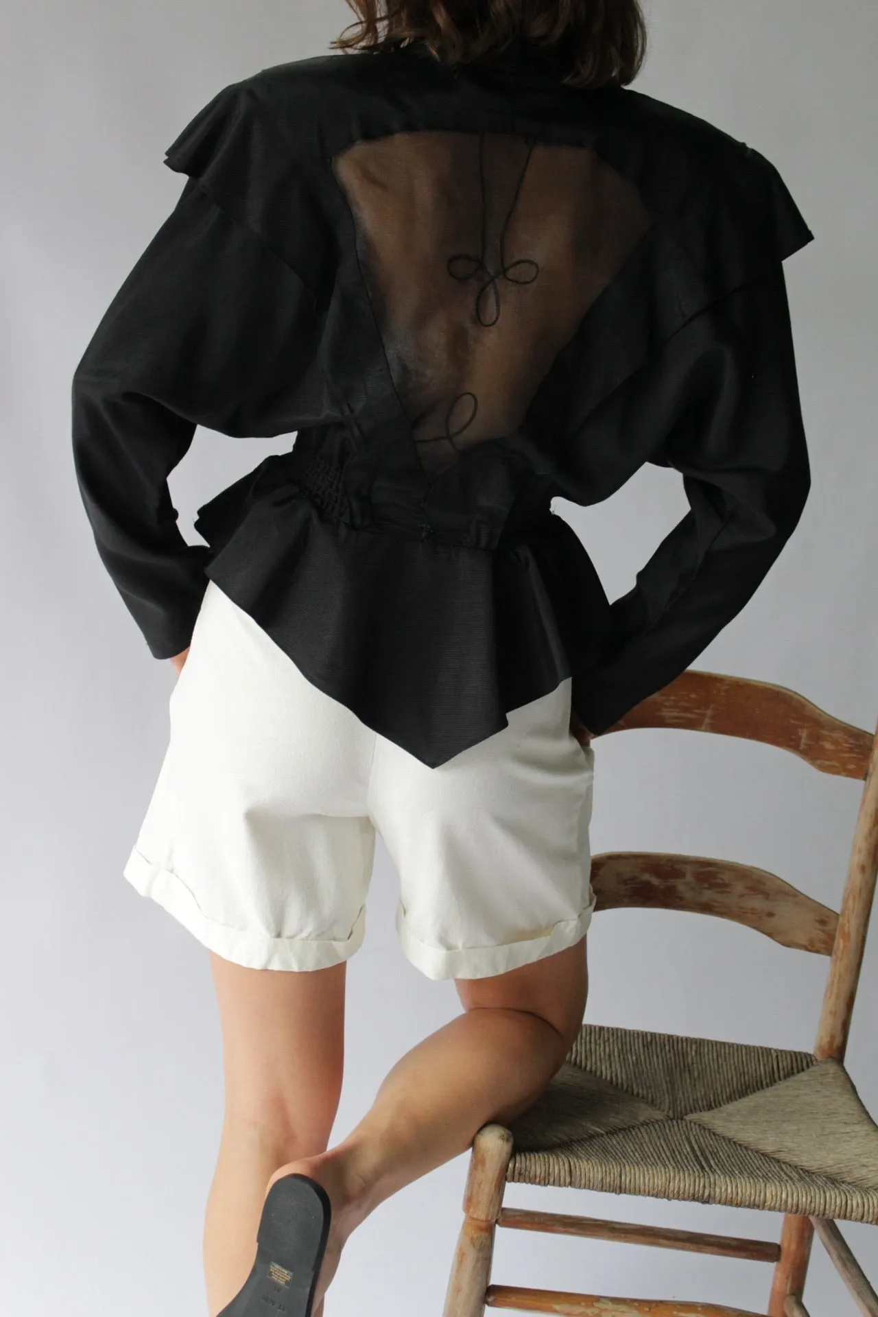 Amazing Vintage Onyx Sheer Back Peplum Jacket