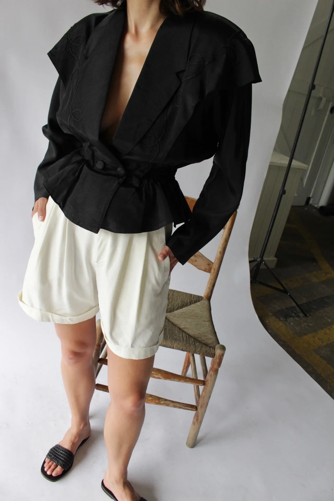 Amazing Vintage Onyx Sheer Back Peplum Jacket