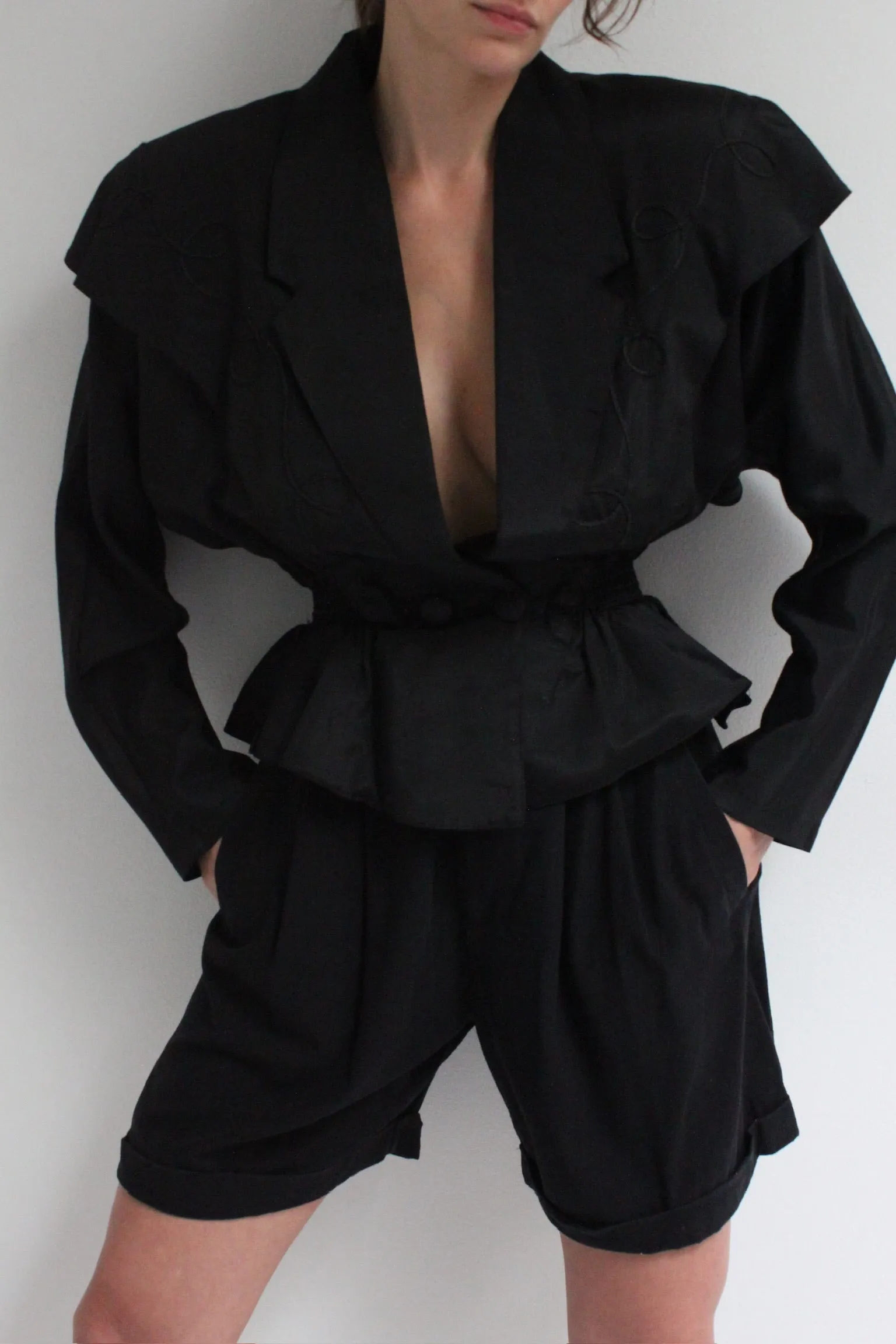 Amazing Vintage Onyx Sheer Back Peplum Jacket