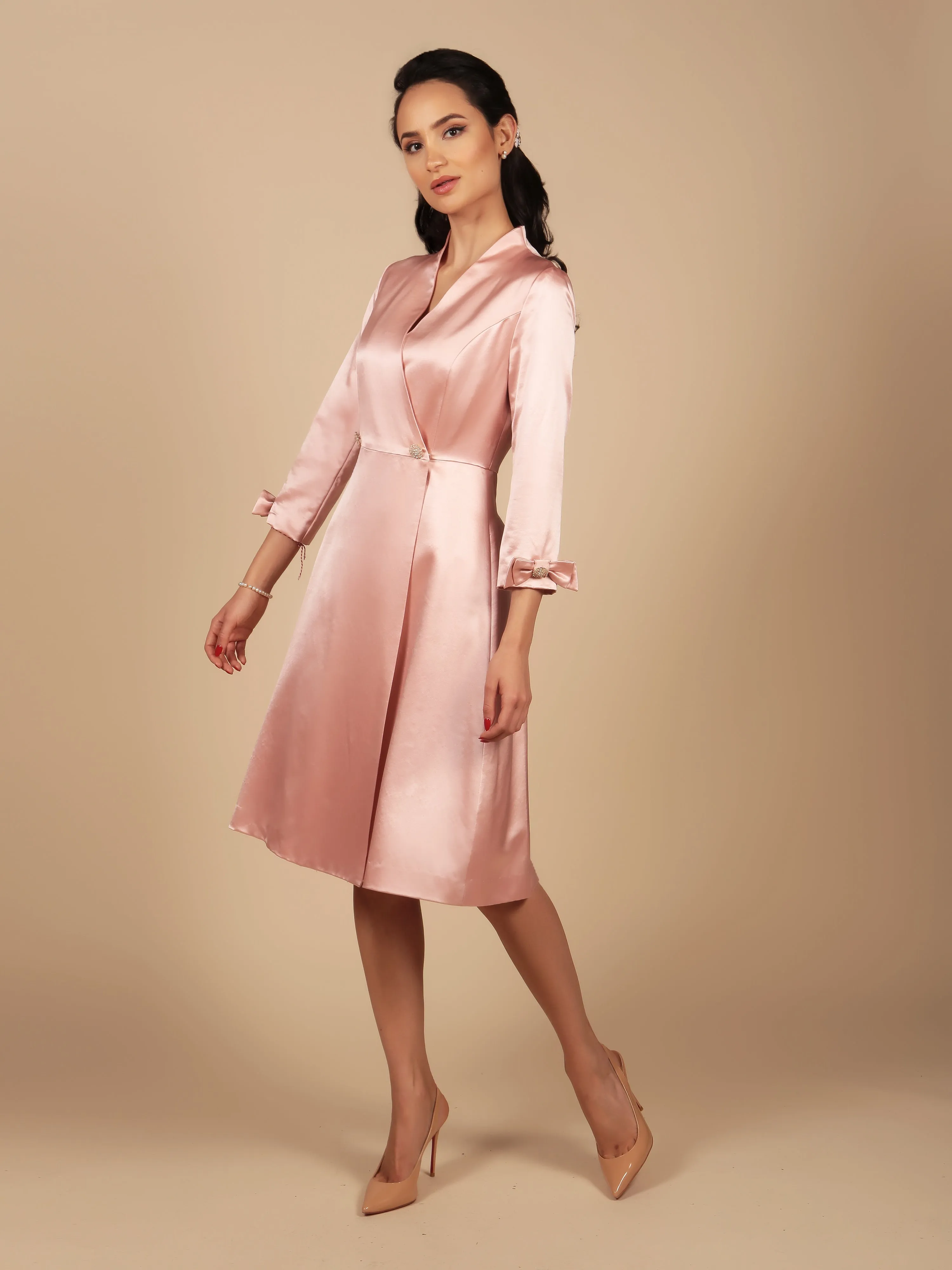 'Astor' Silk Wool Dress Coat Rosa