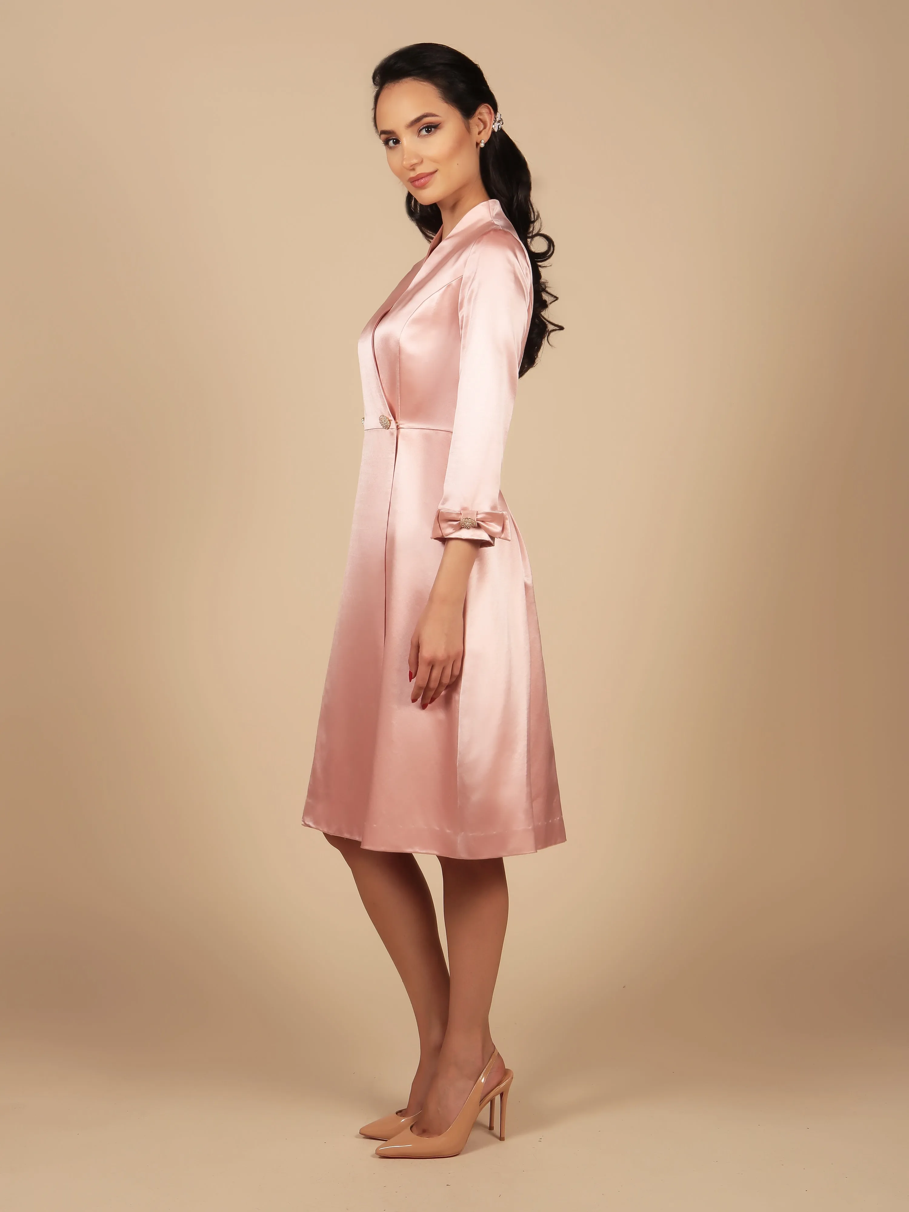 'Astor' Silk Wool Dress Coat Rosa