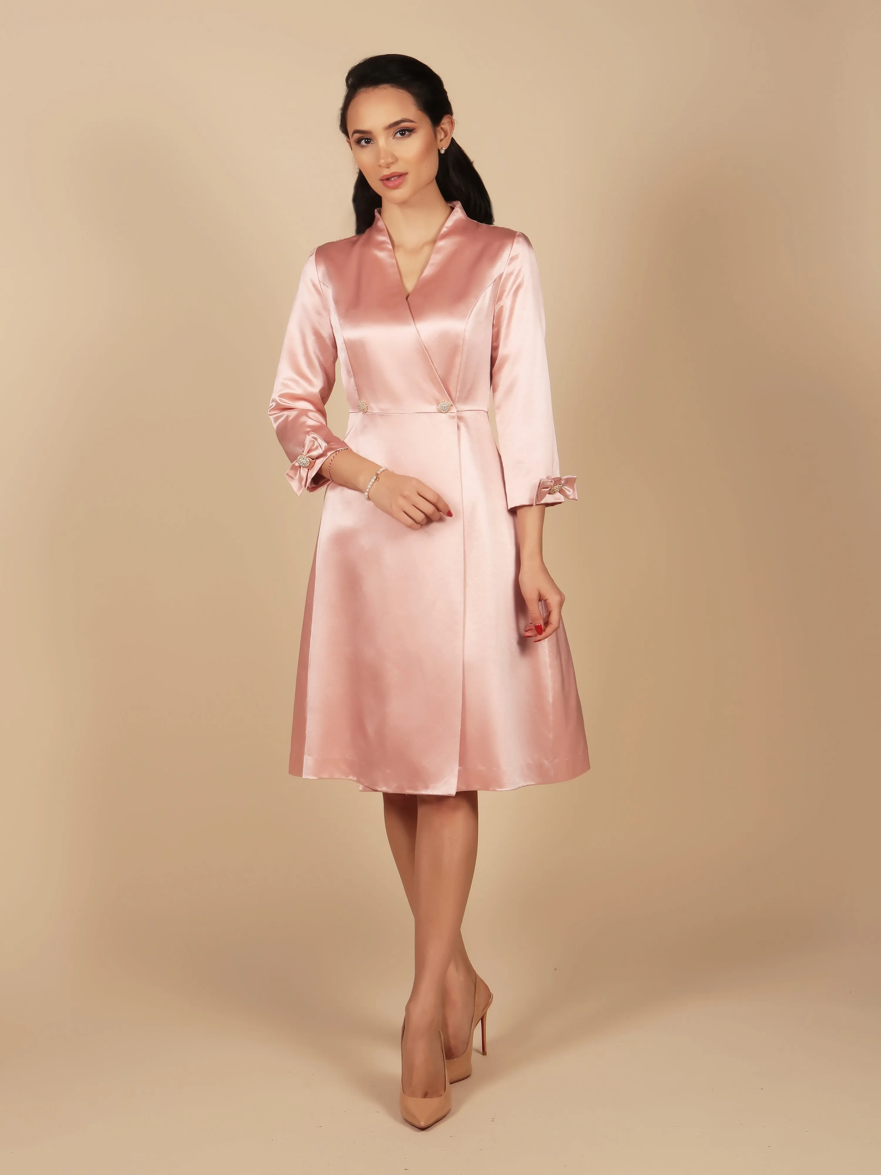 'Astor' Silk Wool Dress Coat Rosa