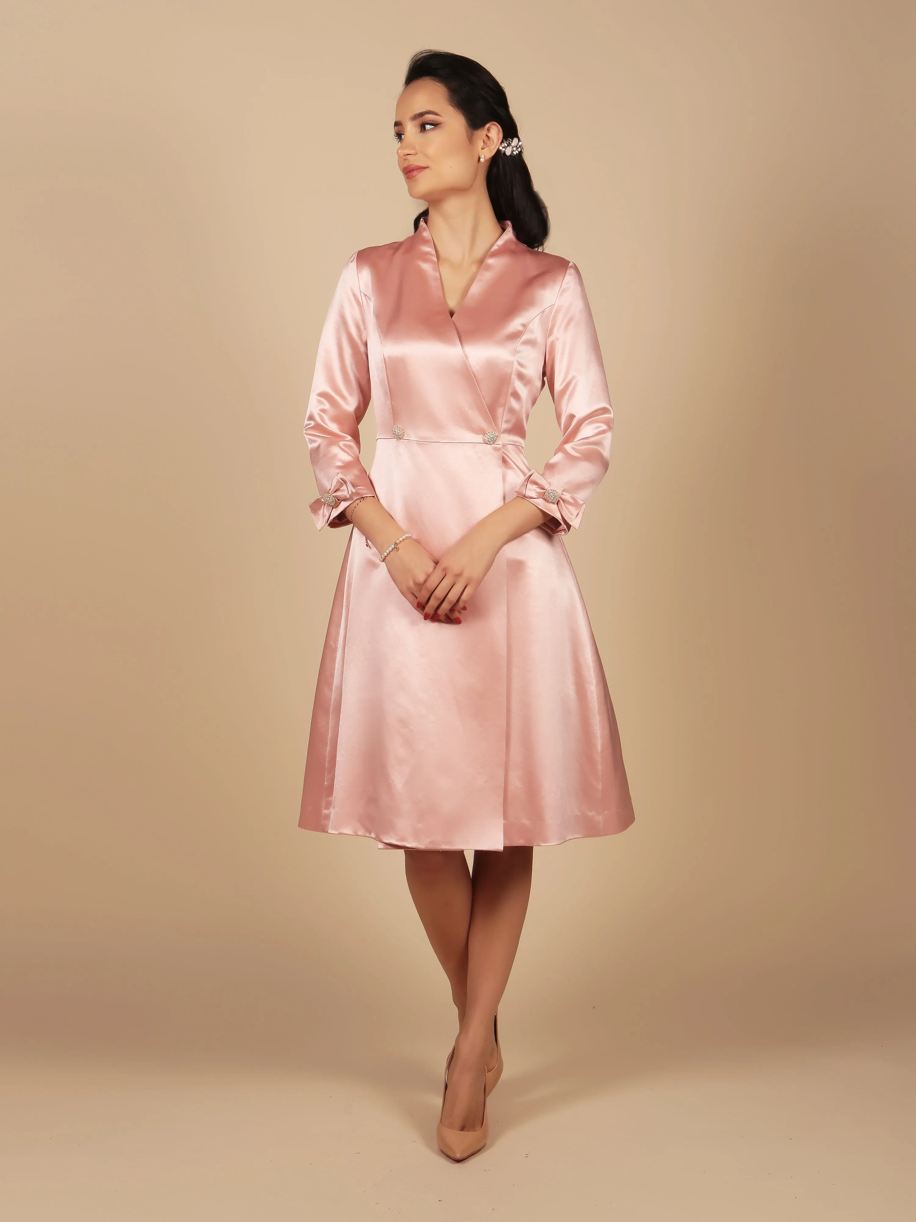 'Astor' Silk Wool Dress Coat Rosa