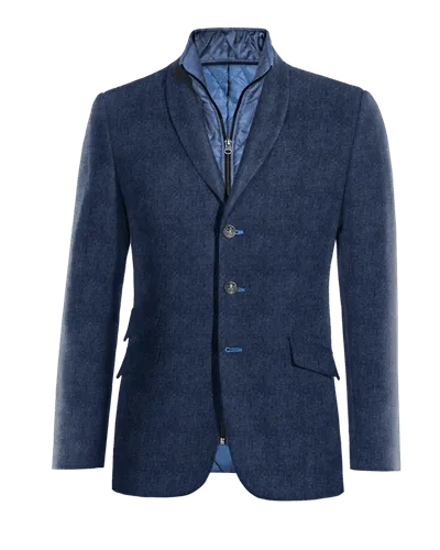  Blazer azul cobalto de tweed herringbone solapa redonda