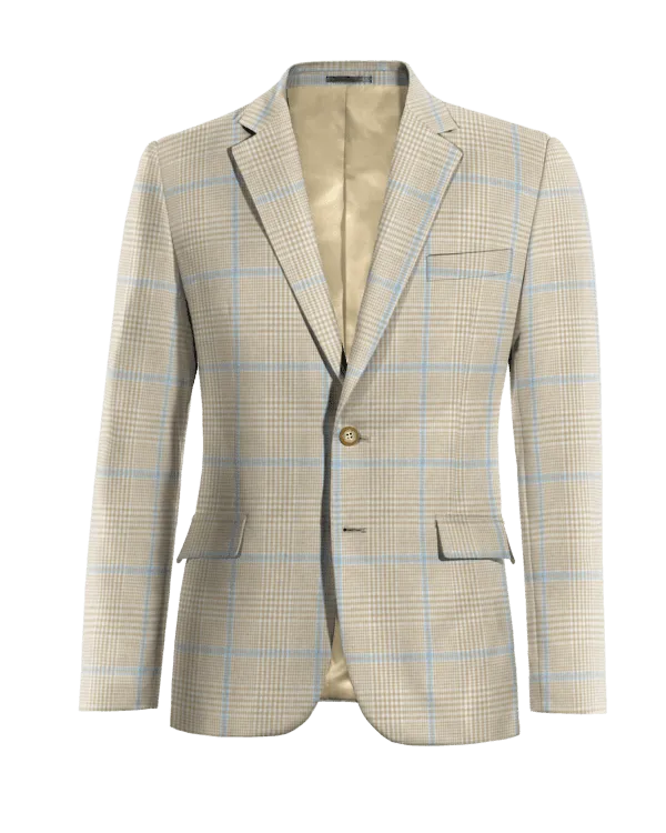  Blazer beige de algodón-lino príncipe de gales ligera