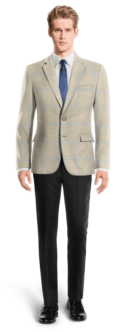  Blazer beige de algodón-lino príncipe de gales ligera