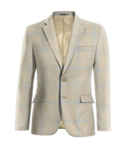  Blazer beige de algodón-lino príncipe de gales ligera