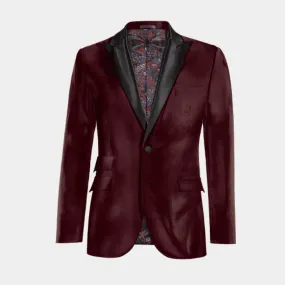  Blazer Esmoquin burdeos de terciopelo solapa en pico