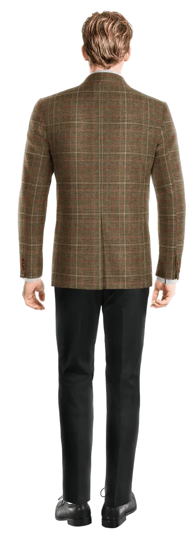  Blazer marrón de tweed príncipe de gales slim fit