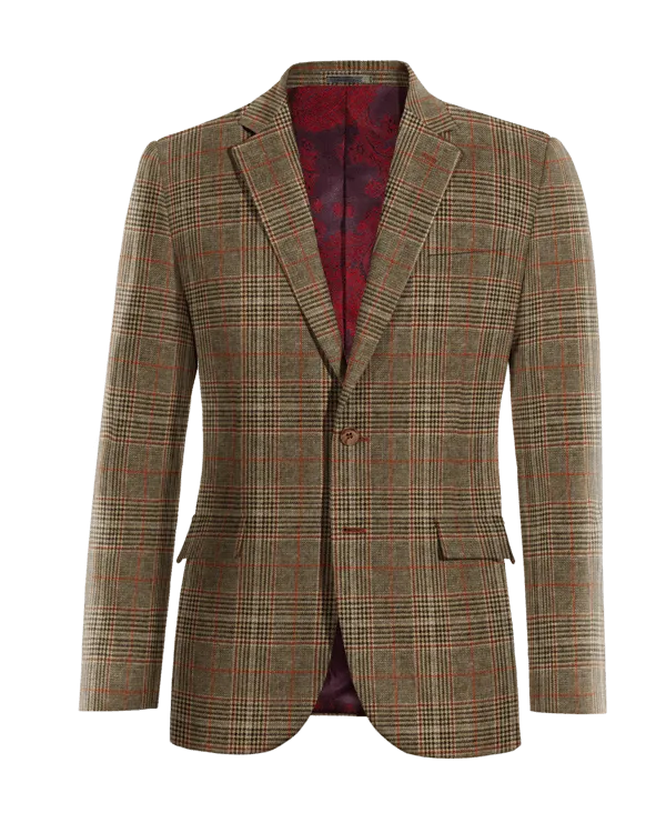  Blazer marrón de tweed príncipe de gales slim fit