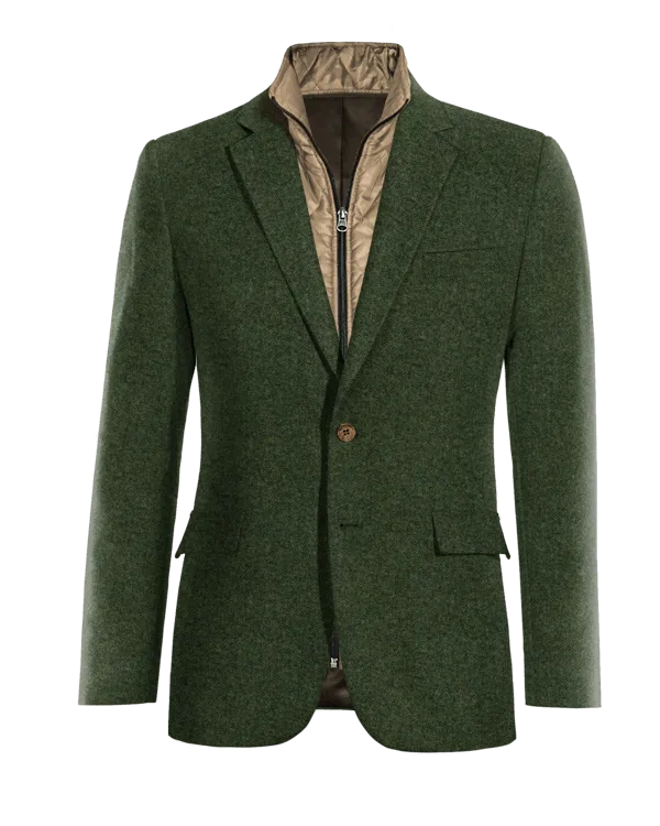  Blazer verde bosque de tweed herringbone esencial