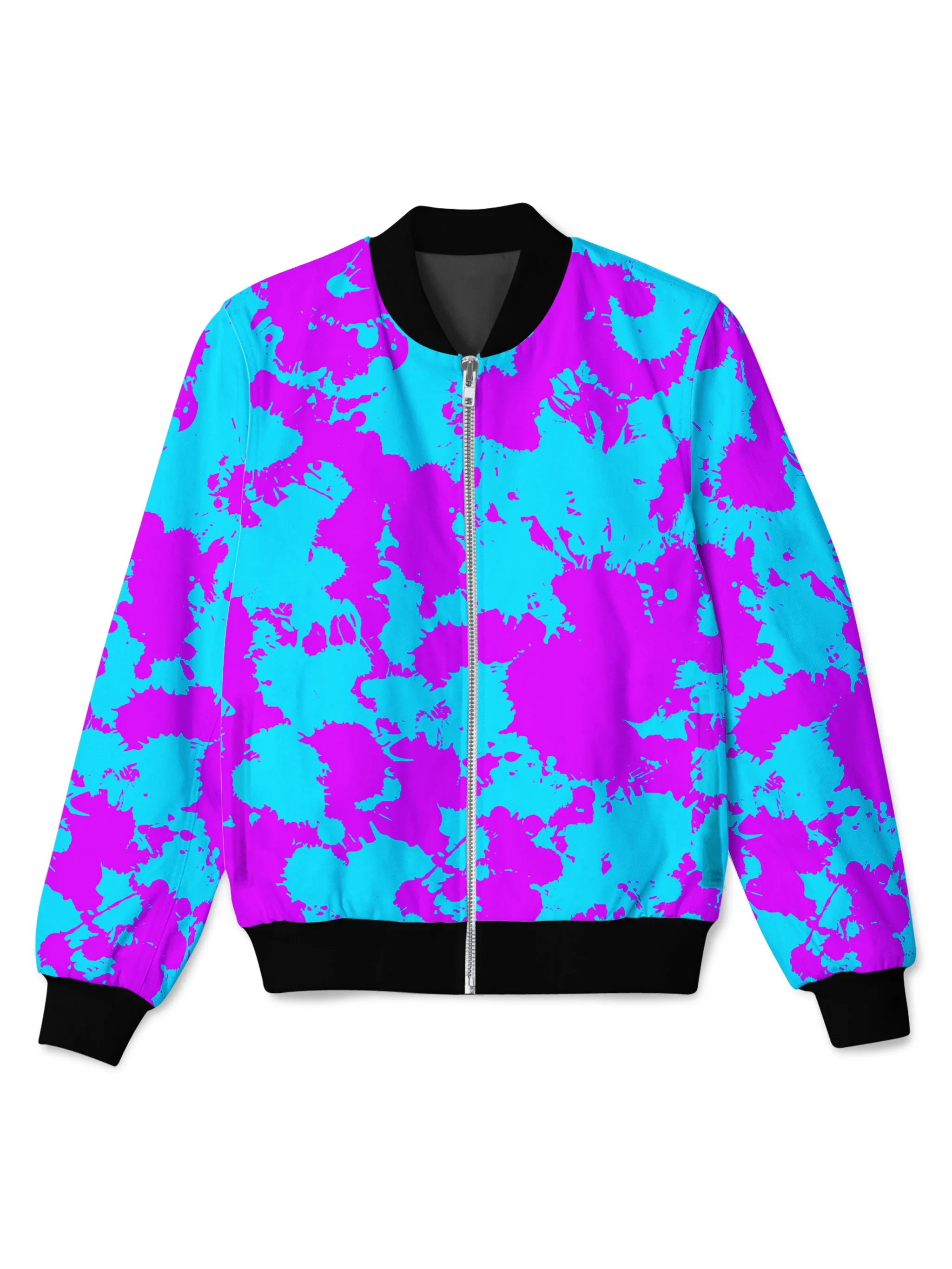 Blue and Purple Paint Splatter Bomber Jacket