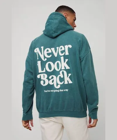 boohooMAN Mens Oversized Never Look Back Graphic Washed Hoodie