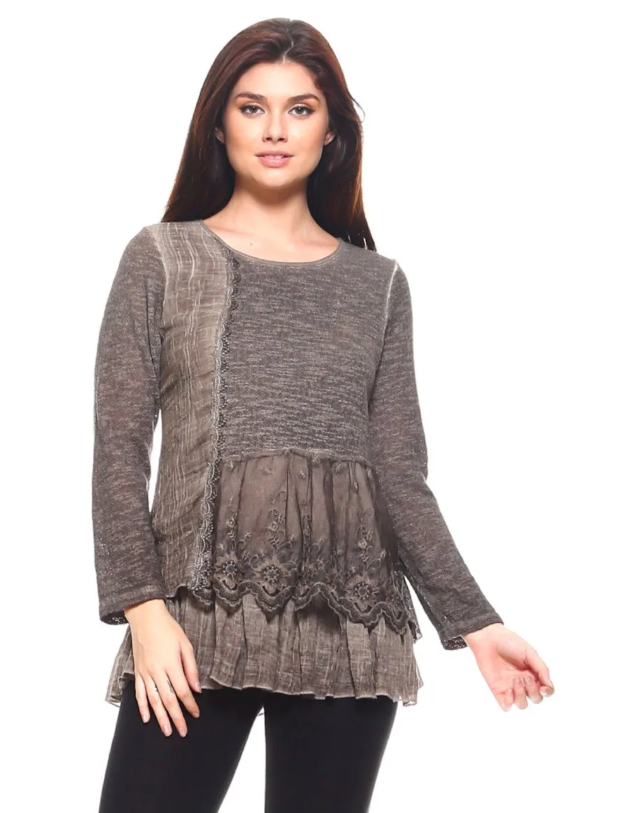 Brown Lace & Ruffles Full Sleeve Top