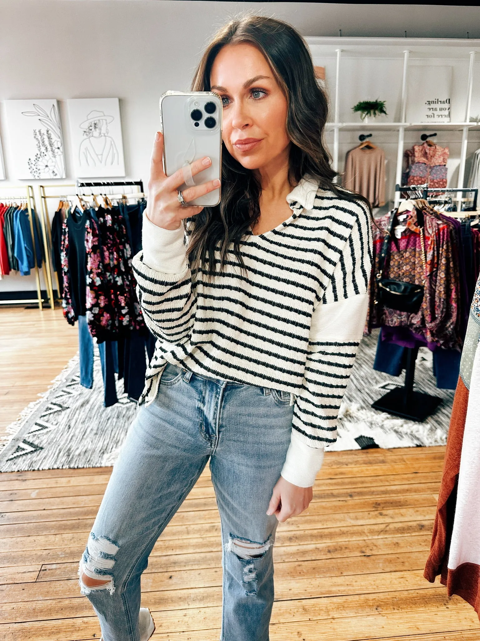 Camile Collared Striped Top