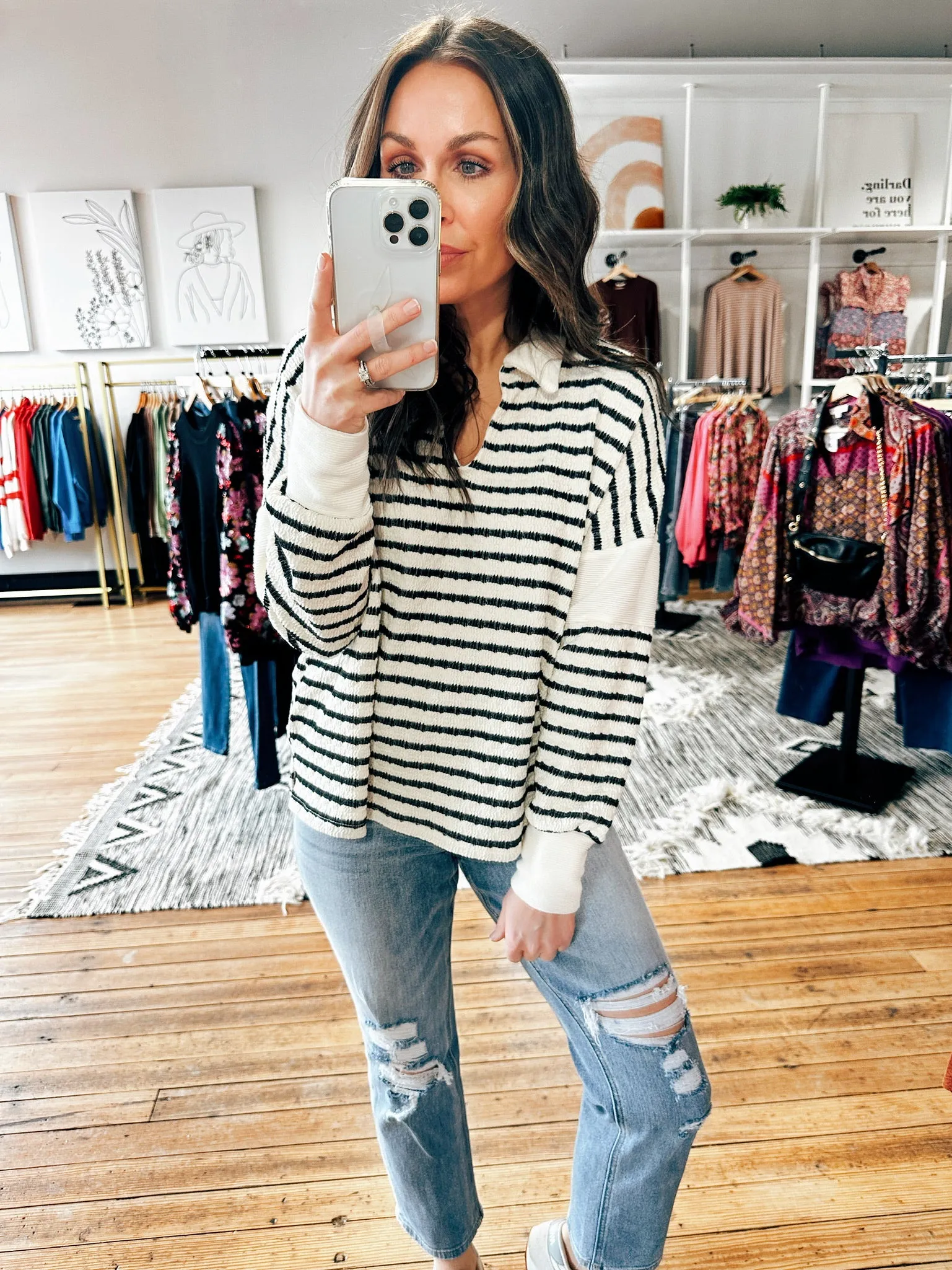 Camile Collared Striped Top