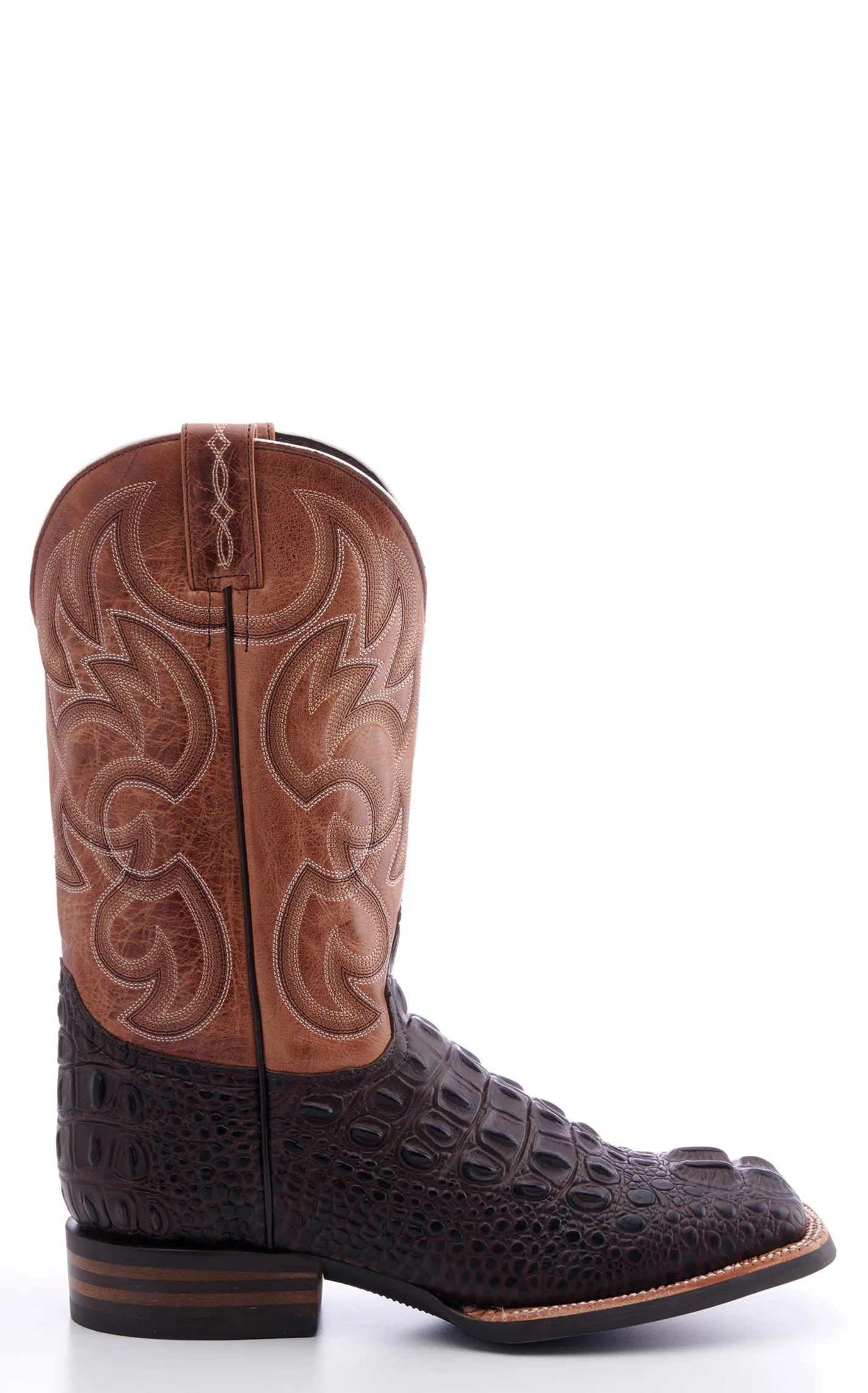 Cavender's Men's Intrepid Chocolate Hornback Alligator Print Wide Square Toe Cowboy Boot