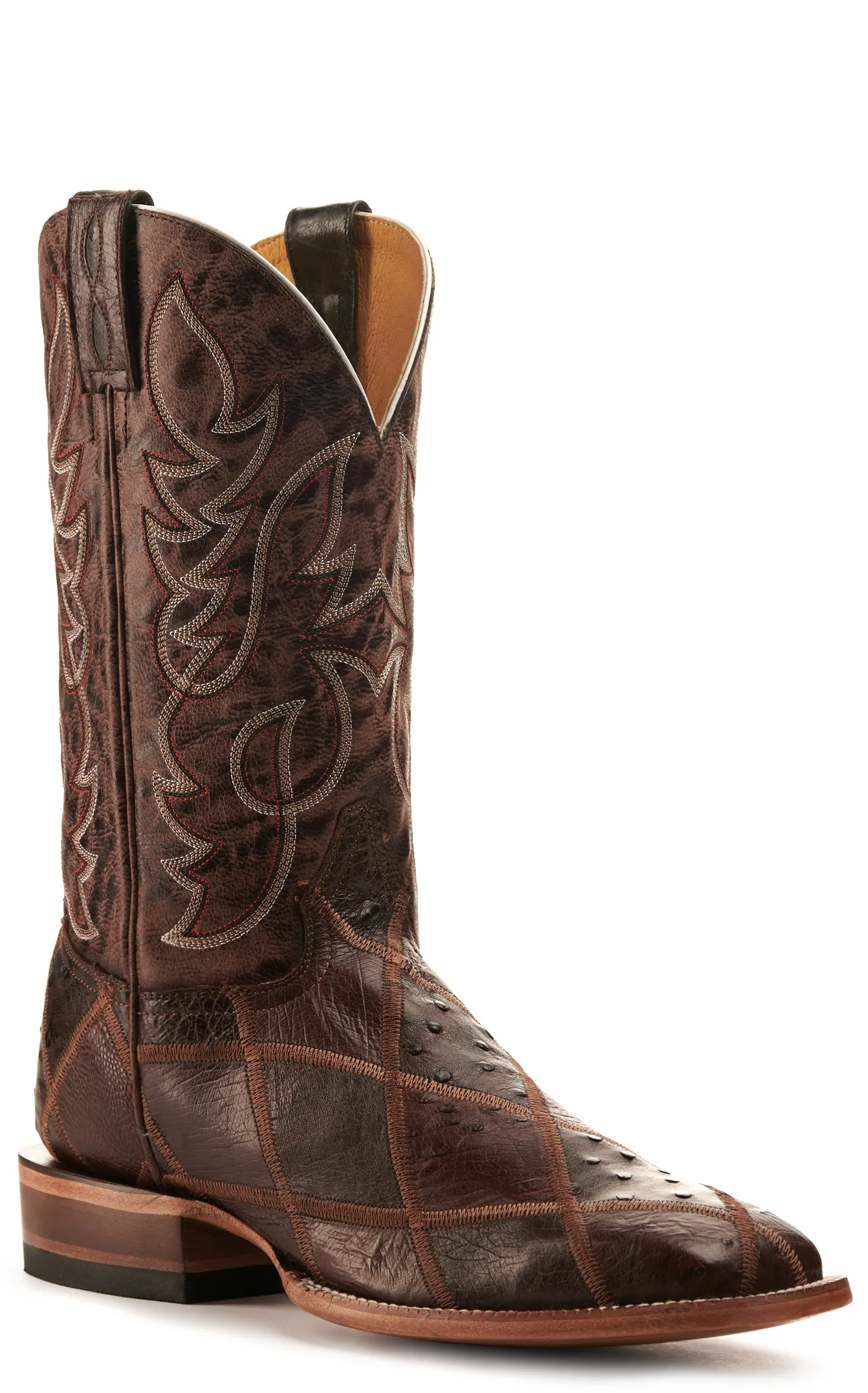 Cavender's Men's Nicotine & Sienna Patchwork Wide Square Toe Cowboy Boot