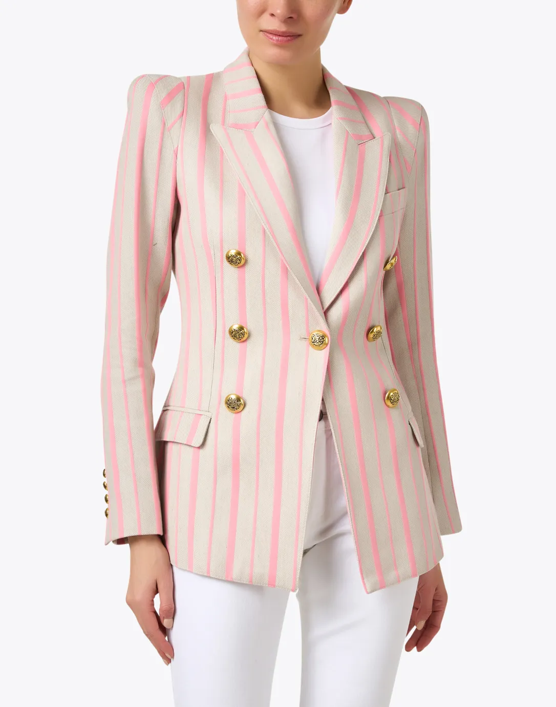 Classic Pink Striped Linen Blazer