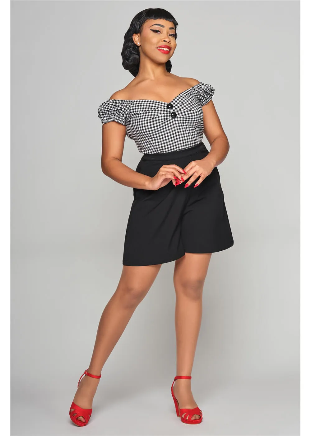 Collectif Dolores Gingham 50's Top Black White