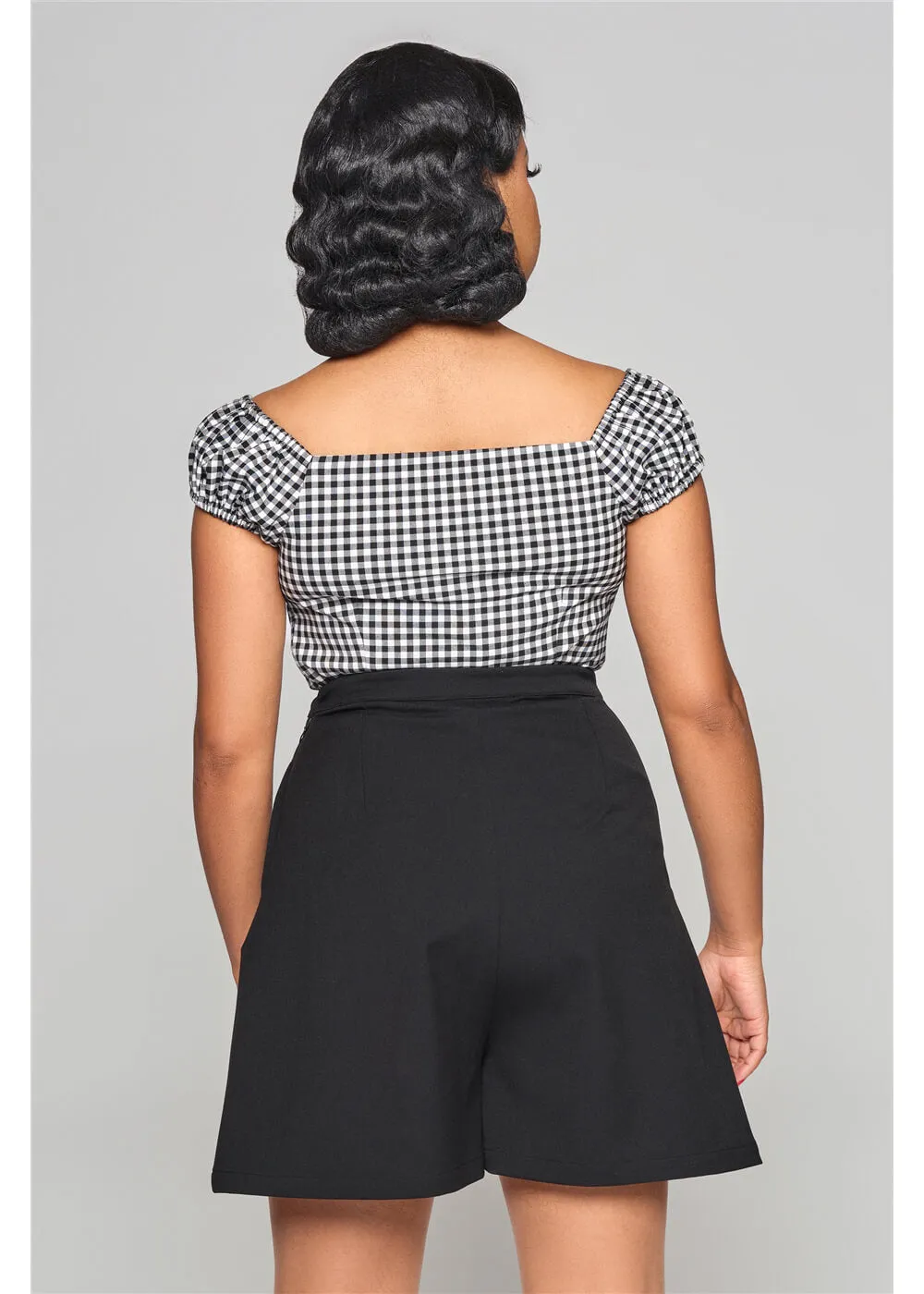 Collectif Dolores Gingham 50's Top Black White