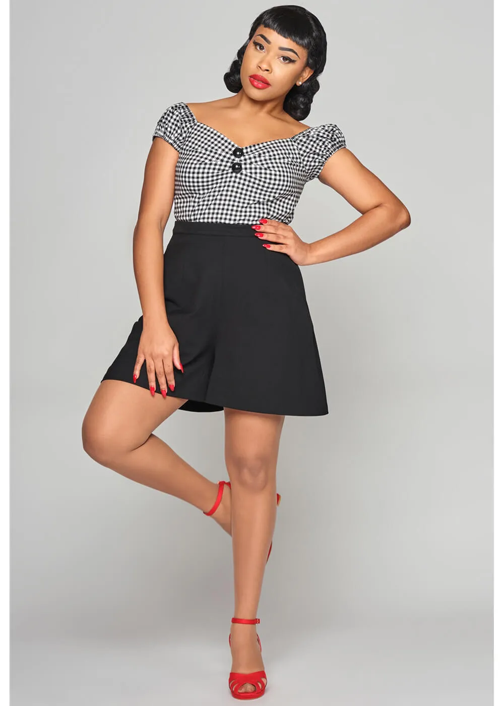 Collectif Dolores Gingham 50's Top Black White