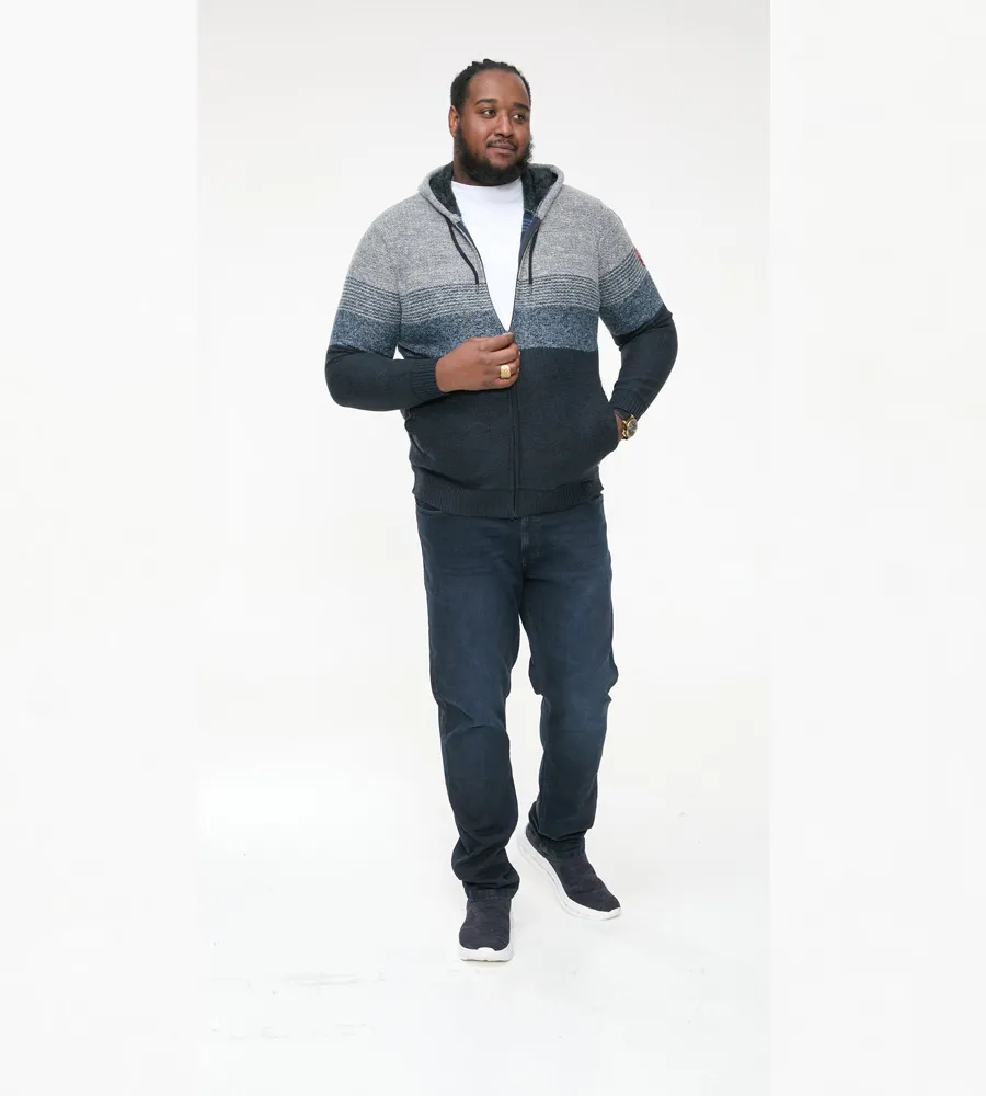 D555 Big Mens Navy Knitted Hoodie With Lining and Full Zip (LANGAR)