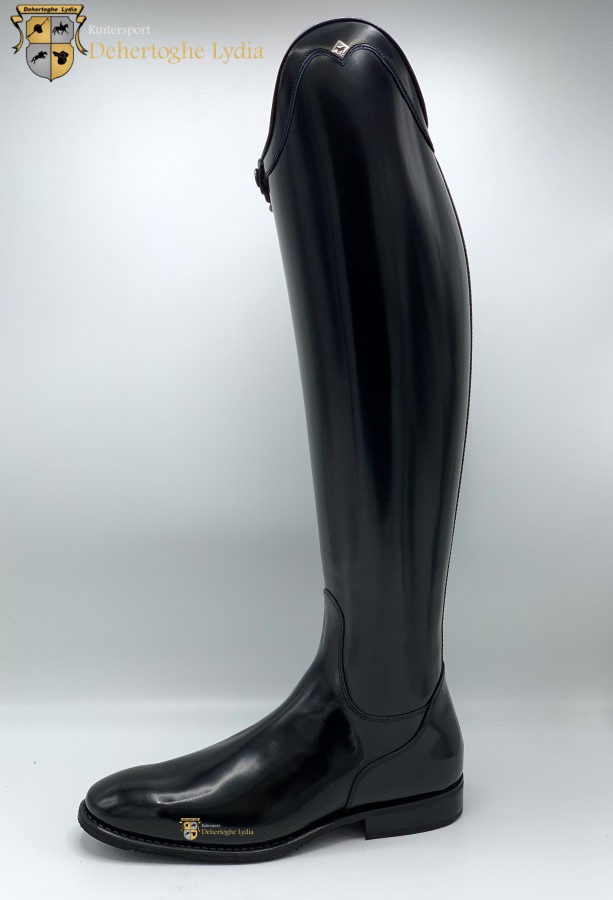 Deniro Bellini riding boots brushed black with rondine top, blue piping