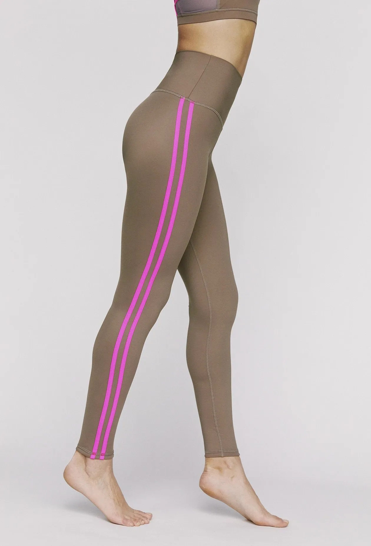 Double Stripe Leggings Sandstorm- Neon Pink