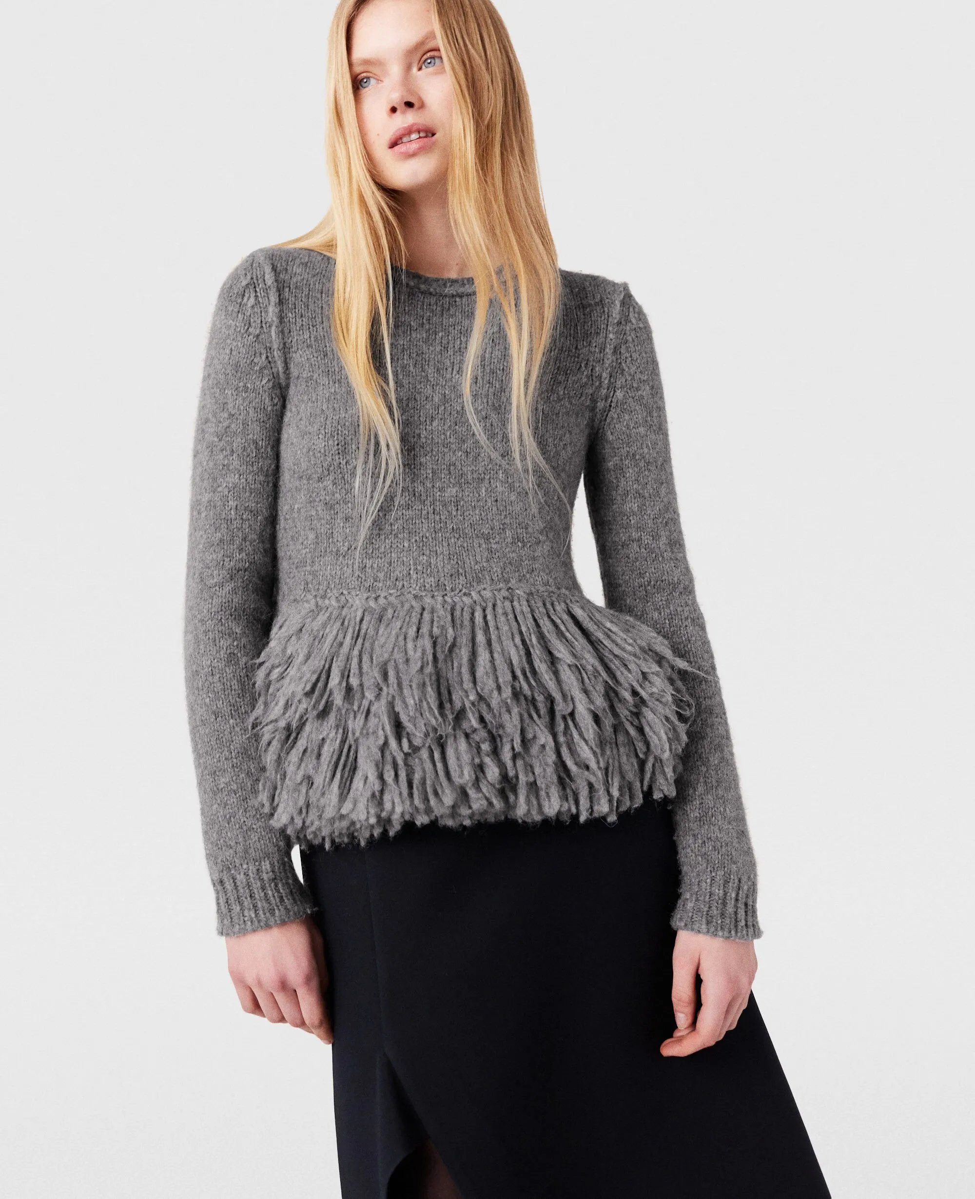 Feather Peplum Wool Sweater