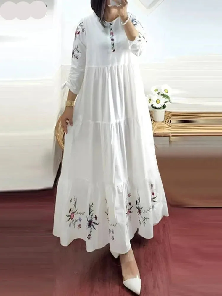 Floral Muslim Maxi Dress Summer Fashion Ruffles Hem