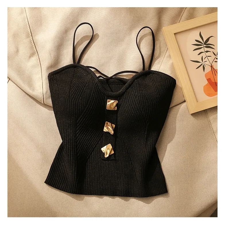 French Style Cross-knit Suspender Women's Summer Wear Sexy Beauty Camisole Slim High-end Bottom Bandeau Top