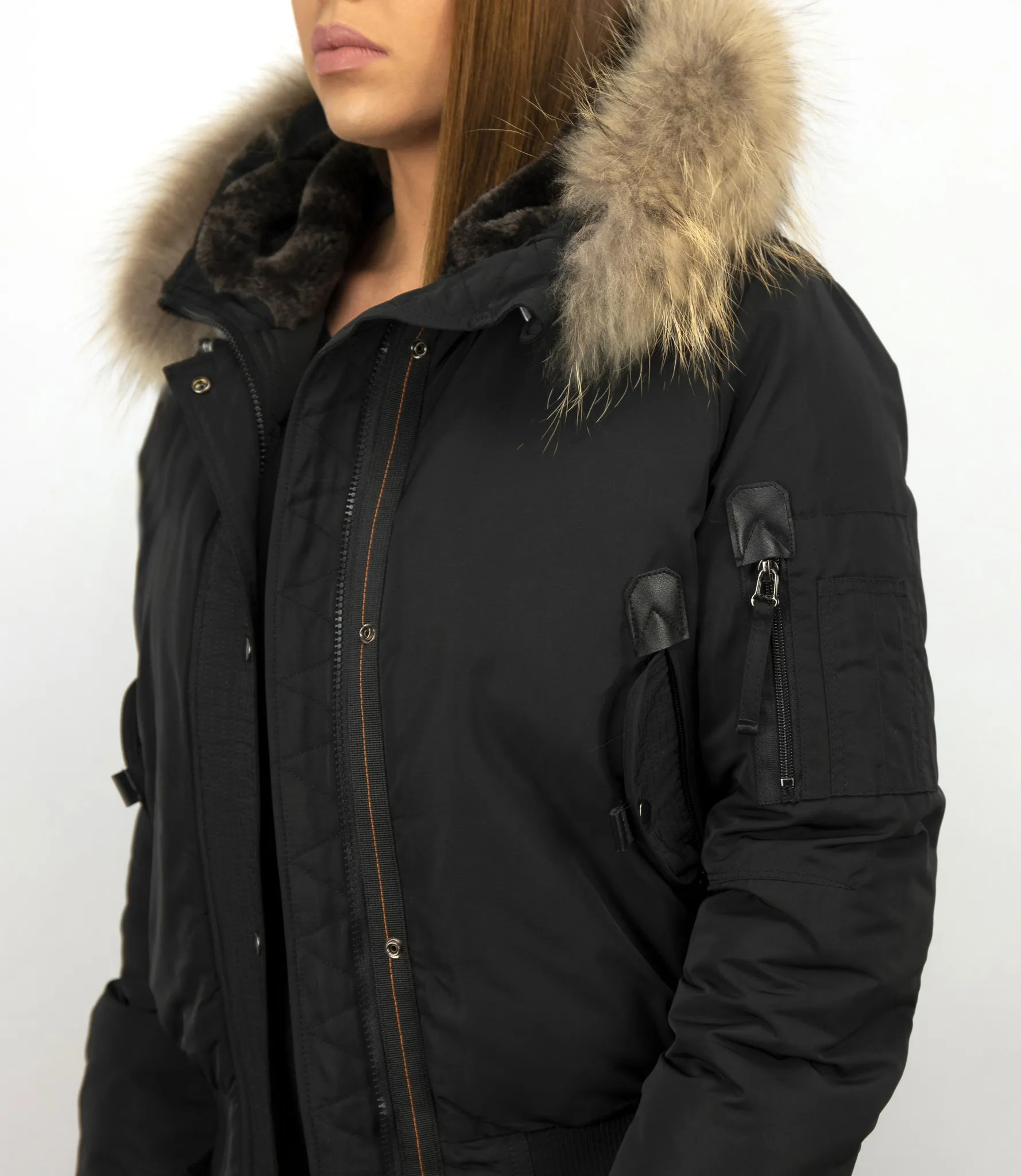 Fur Collar Coat - Women's Winter Coat Short - Black