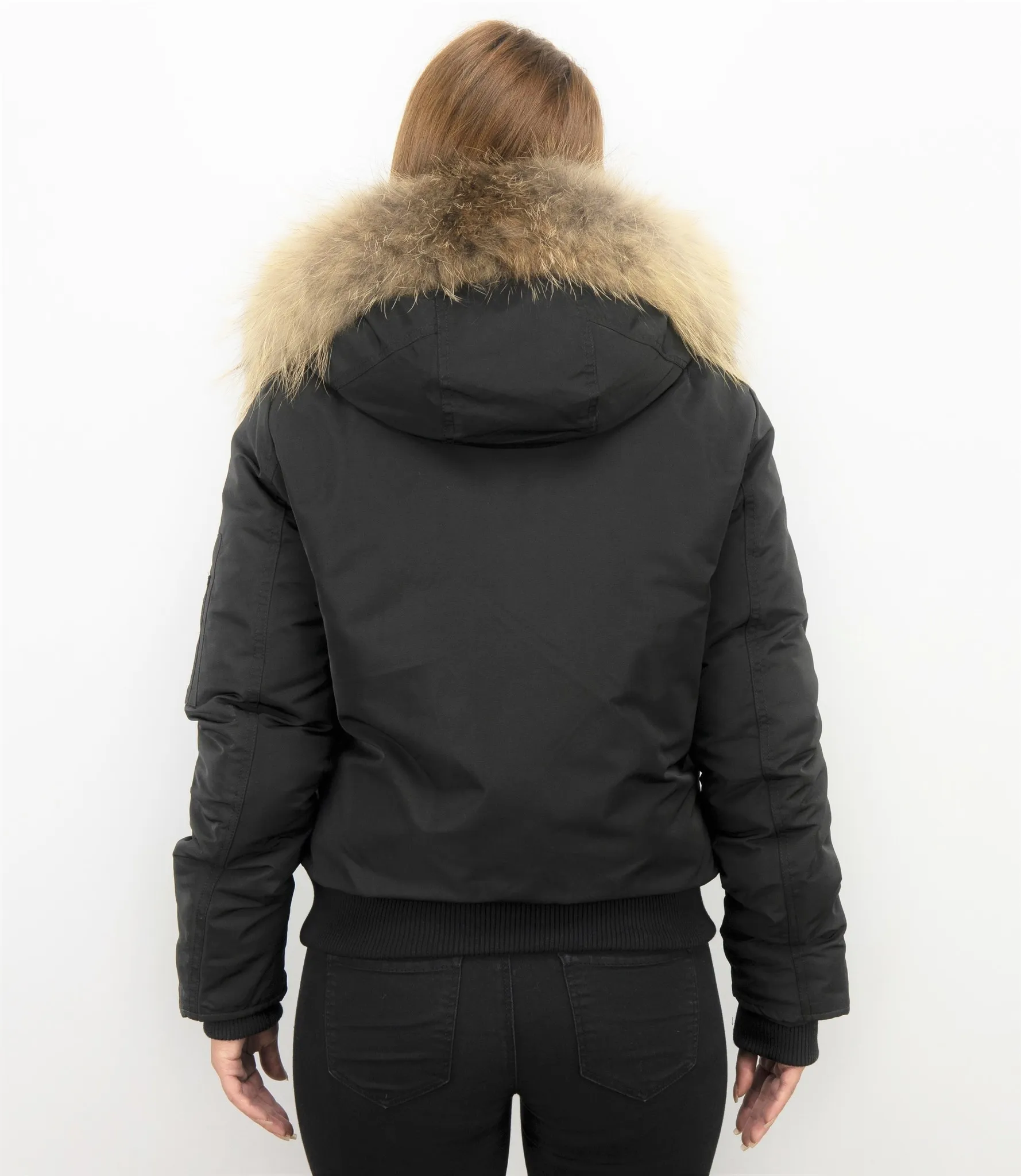 Fur Collar Coat - Women's Winter Coat Short - Black