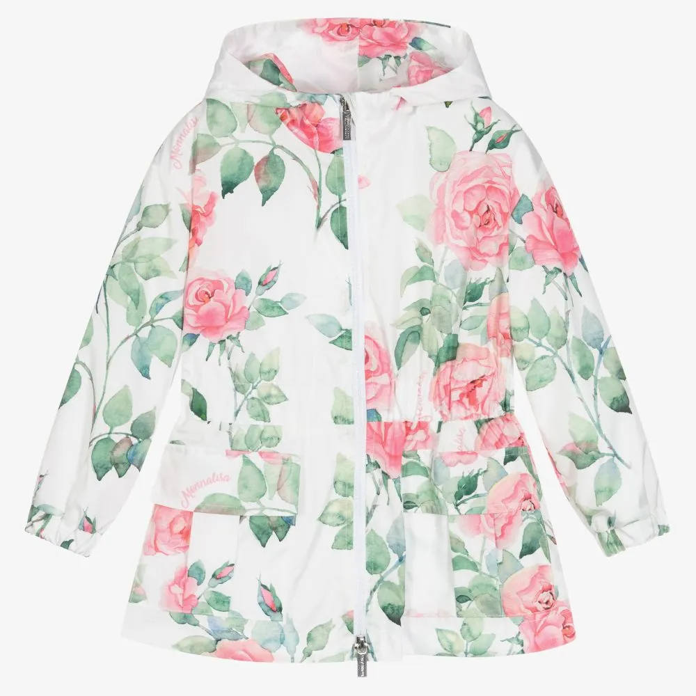 Girls White Floral Coat