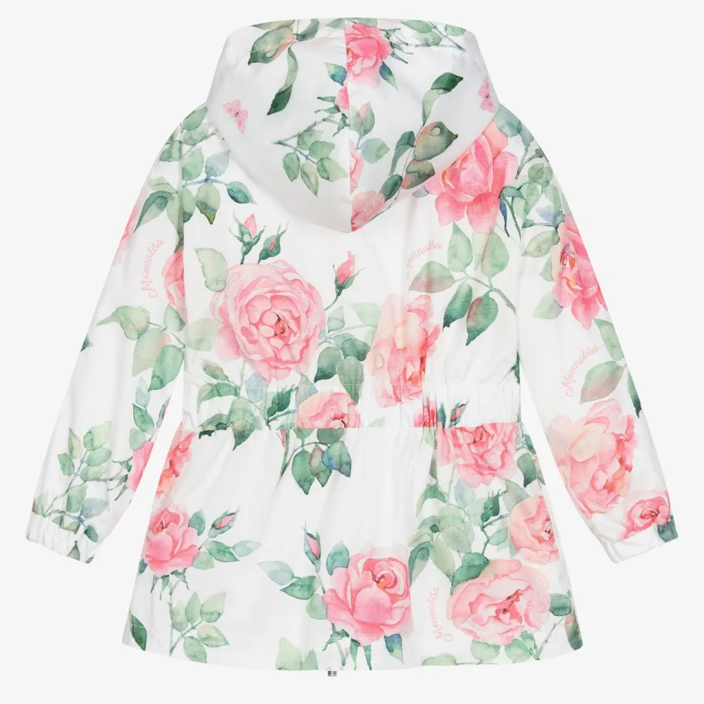 Girls White Floral Coat