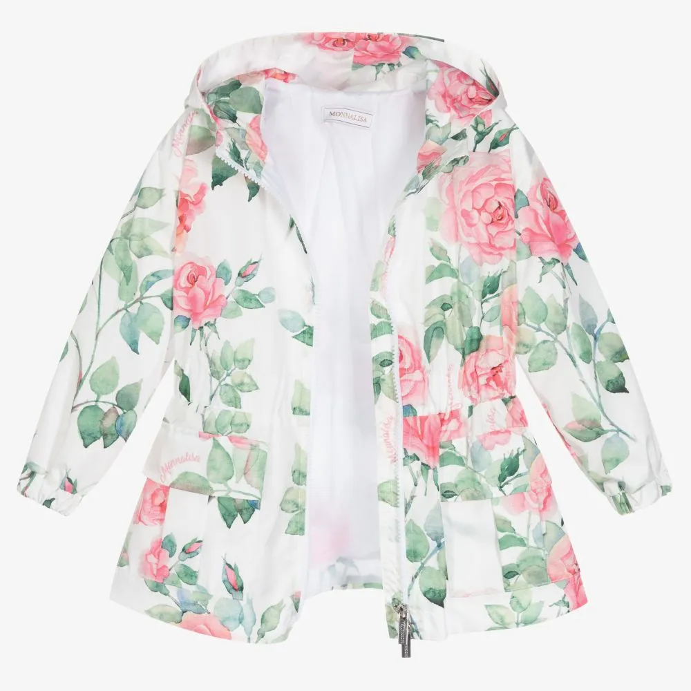 Girls White Floral Coat