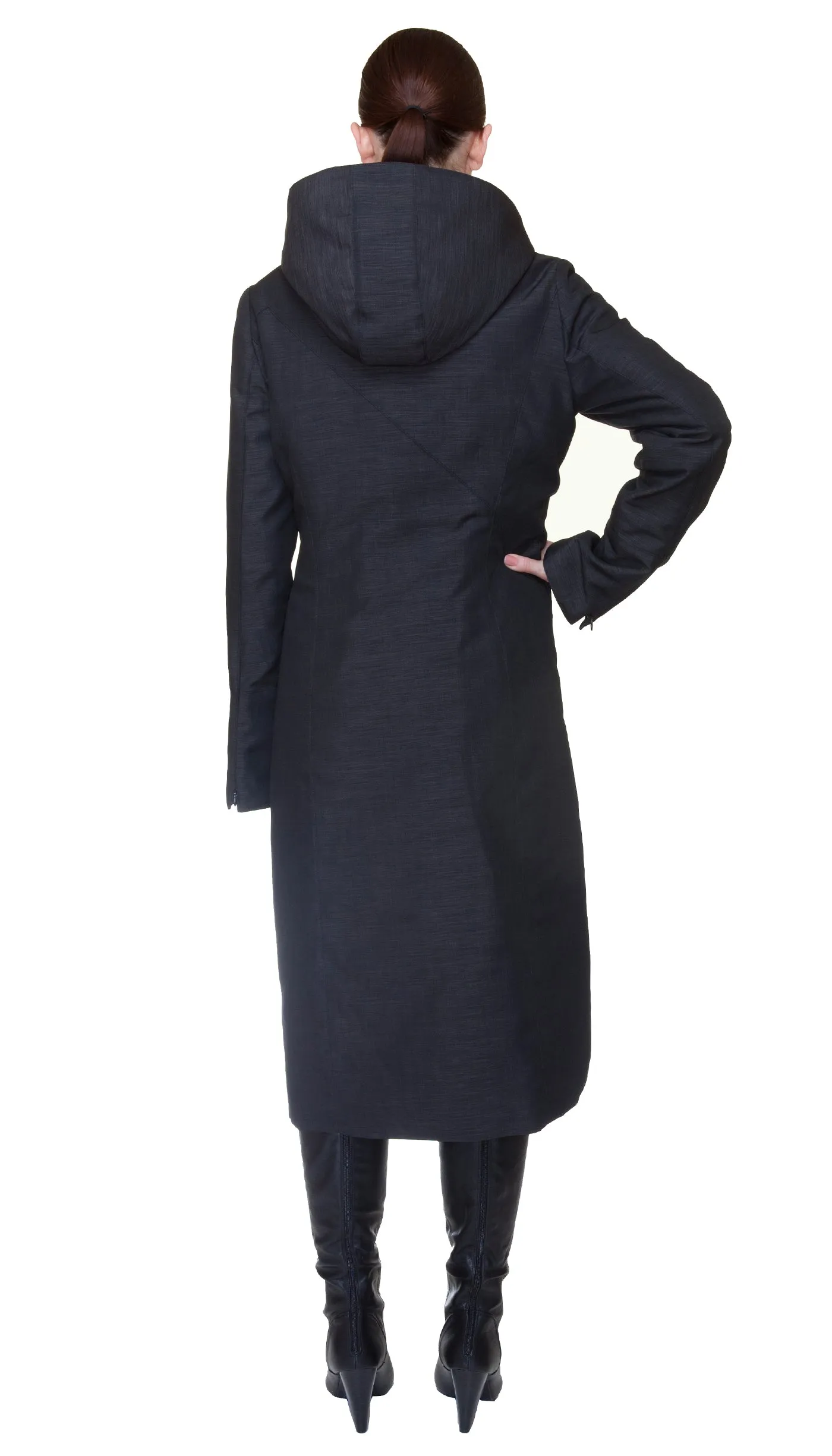 Hooded Maxi Coat with Zip Off Hood and Quilted Liner - Nylon