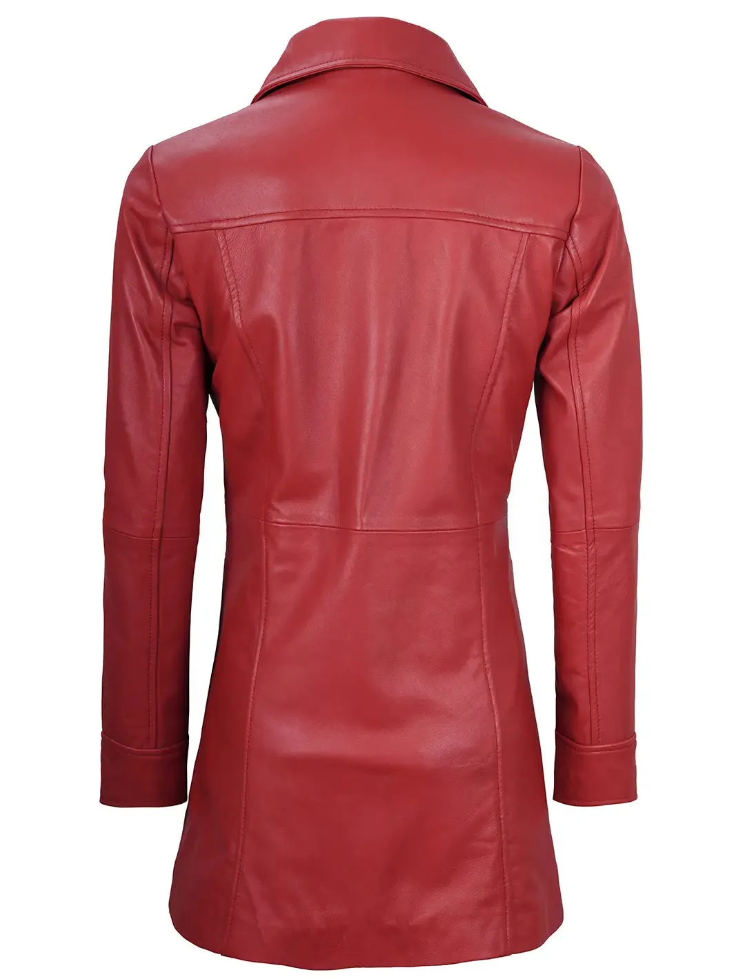 Kandis Women Red Real Leather Car Coat