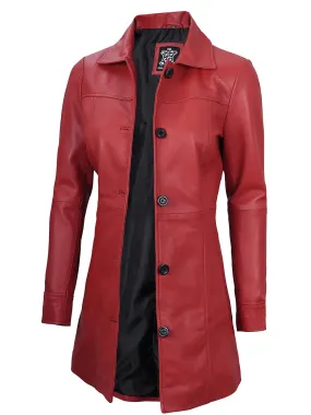 Kandis Women Red Real Leather Car Coat