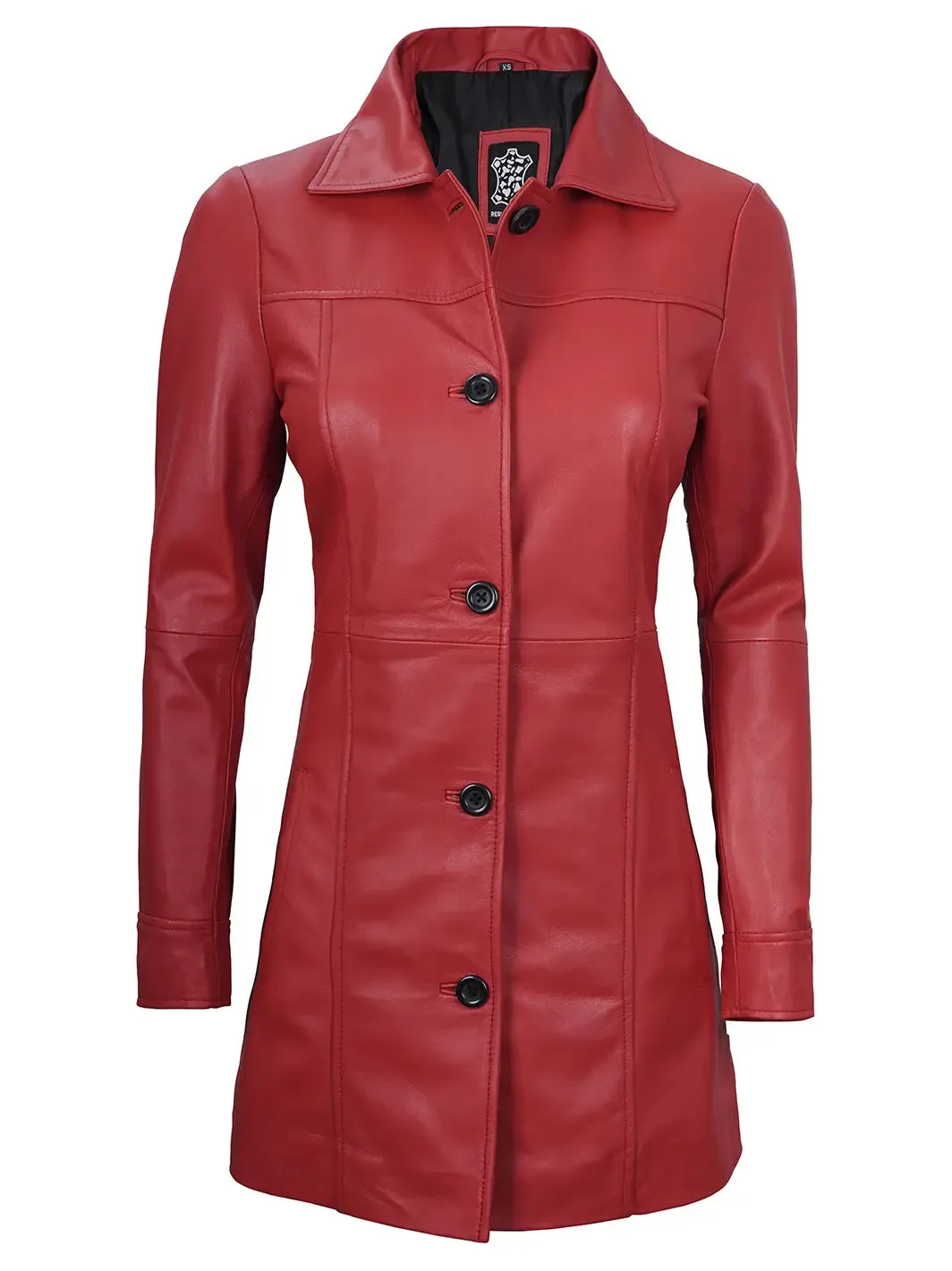 Kandis Women Red Real Leather Car Coat