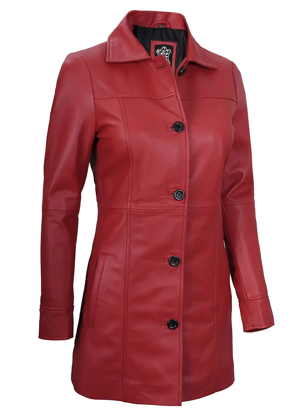 Kandis Women Red Real Leather Car Coat