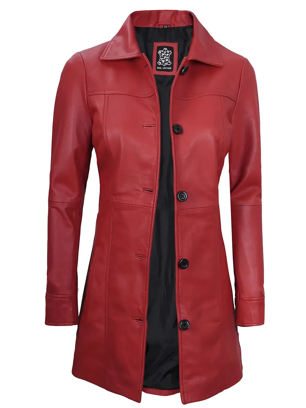 Kandis Women Red Real Leather Car Coat