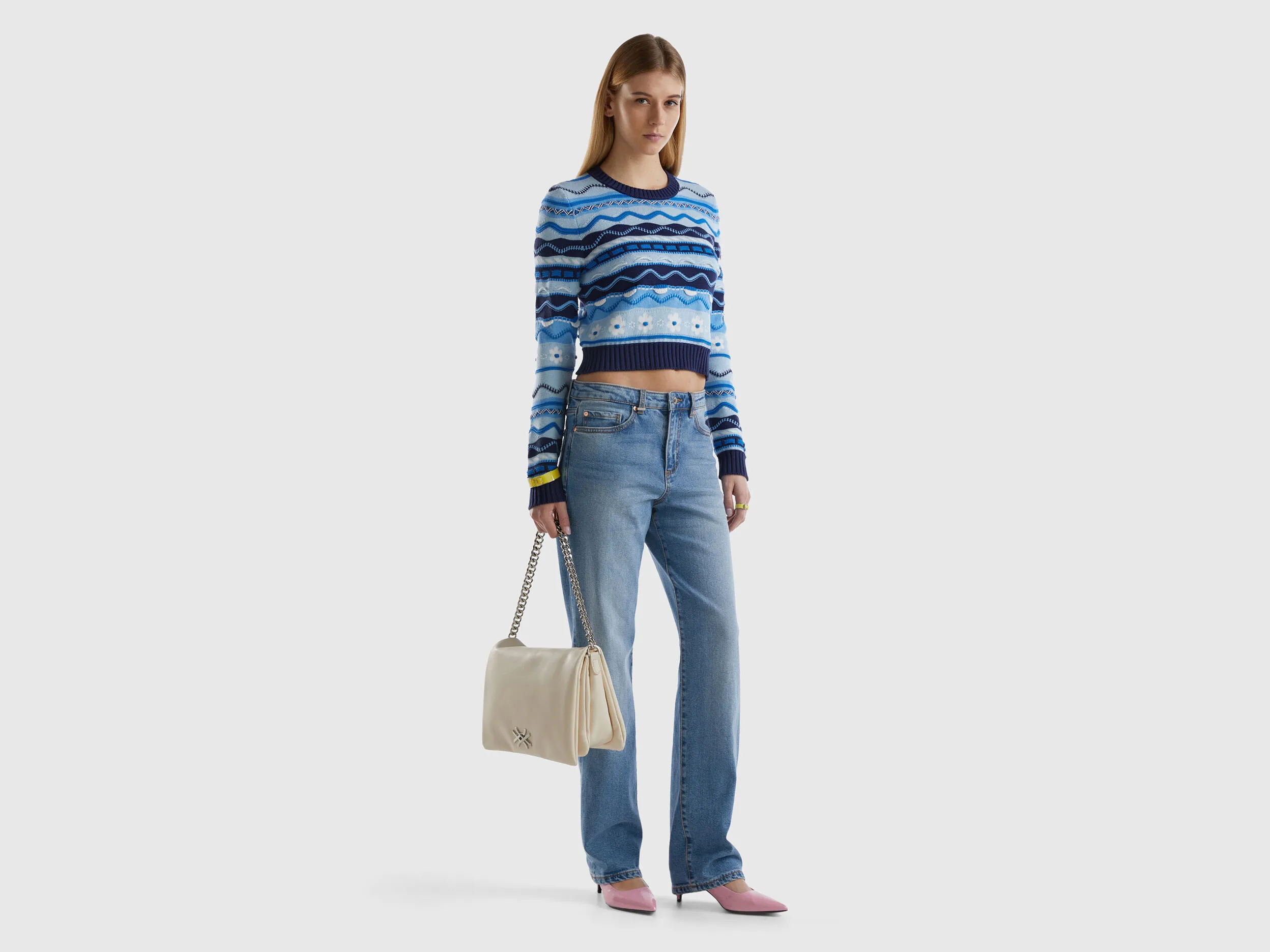 Knit 100% cotton sweater - Multi-color | Benetton