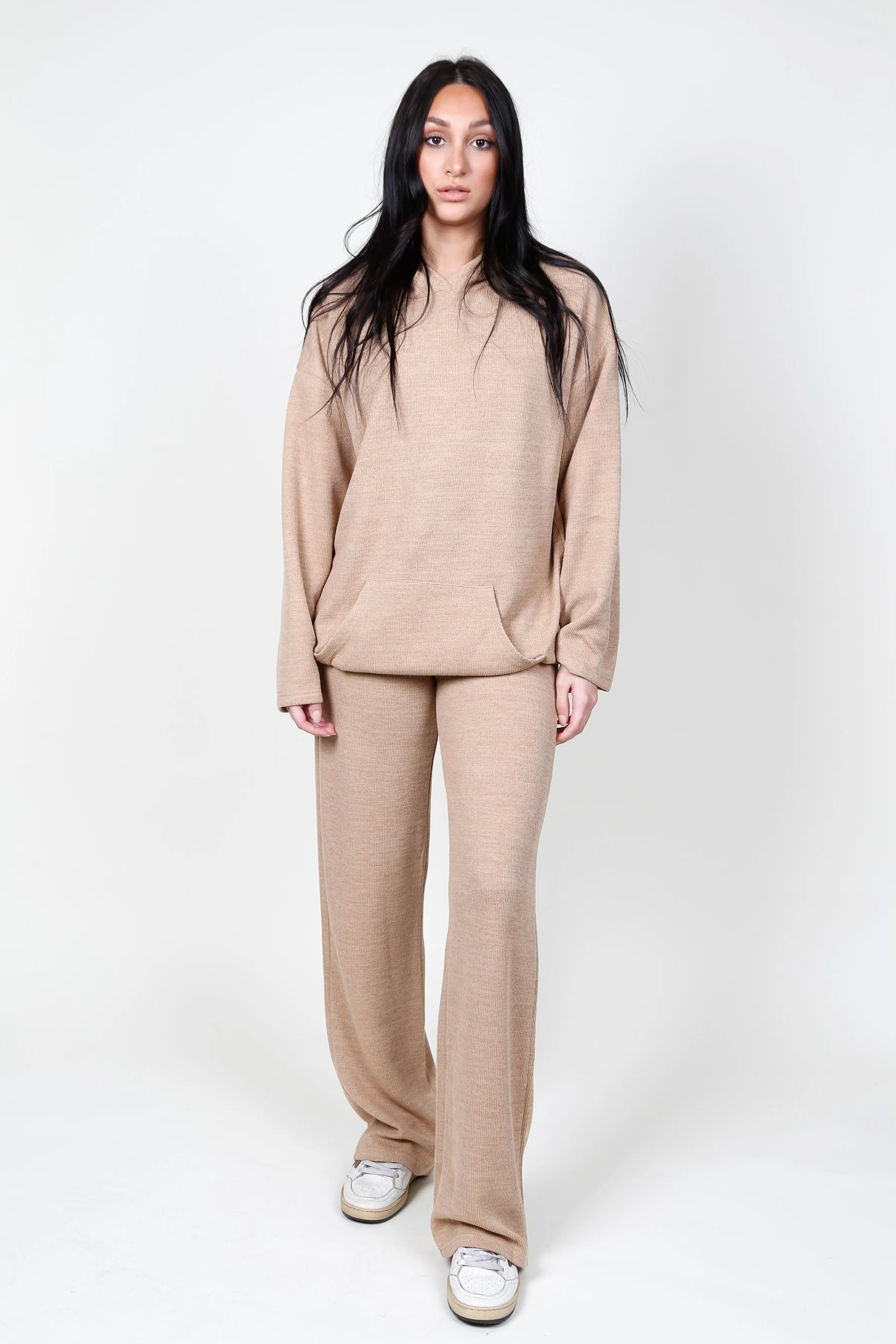 Knitted Hoodie & Pants Set - Apricot