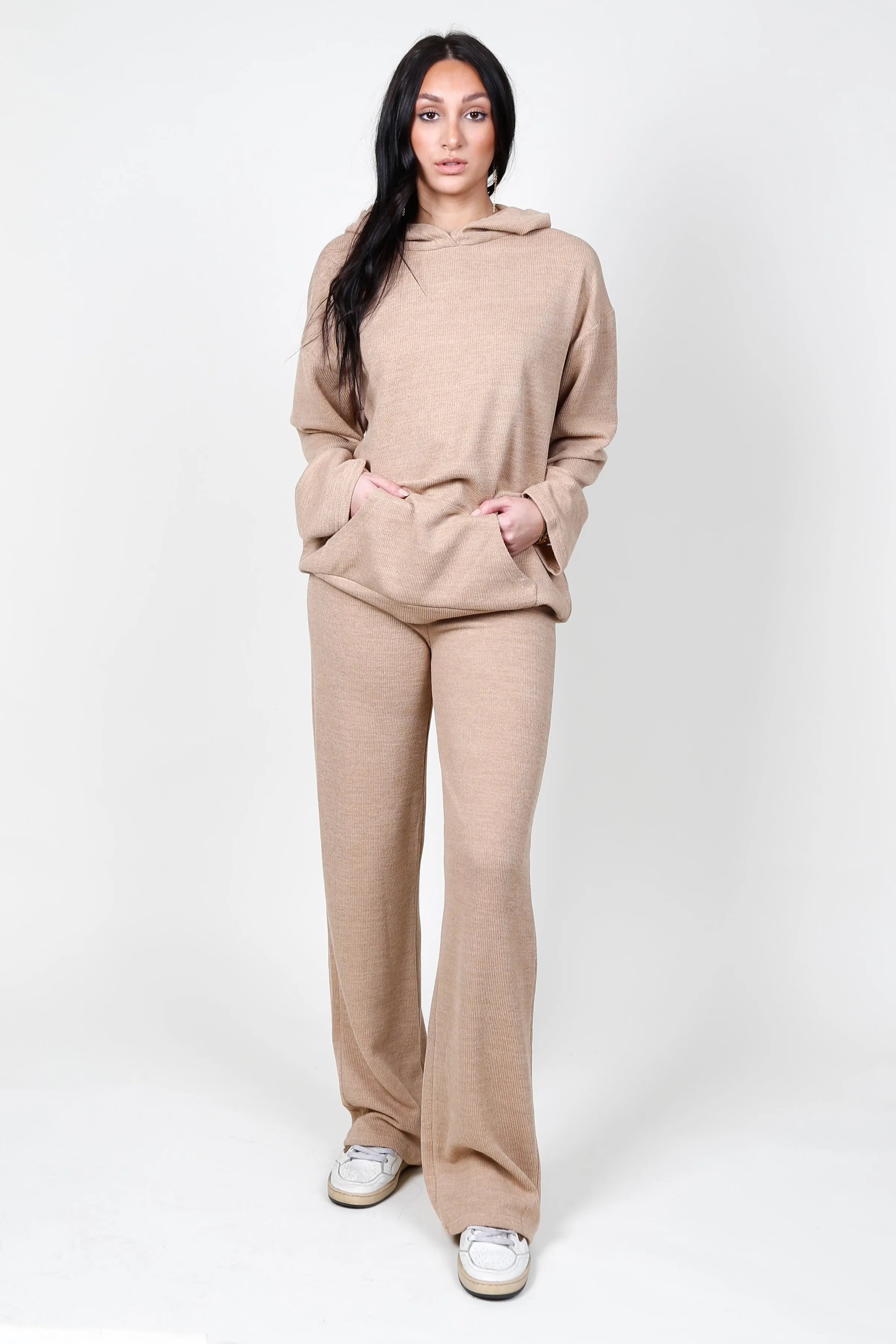 Knitted Hoodie & Pants Set - Apricot