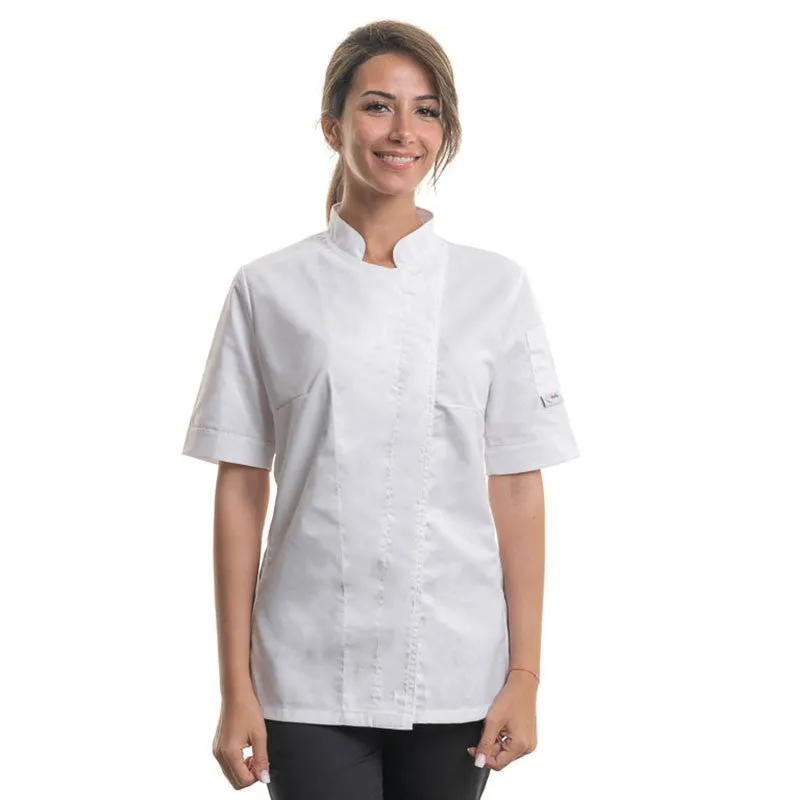 Large Size White Short Sleeve Kitchen Coat for Women - MANELLI